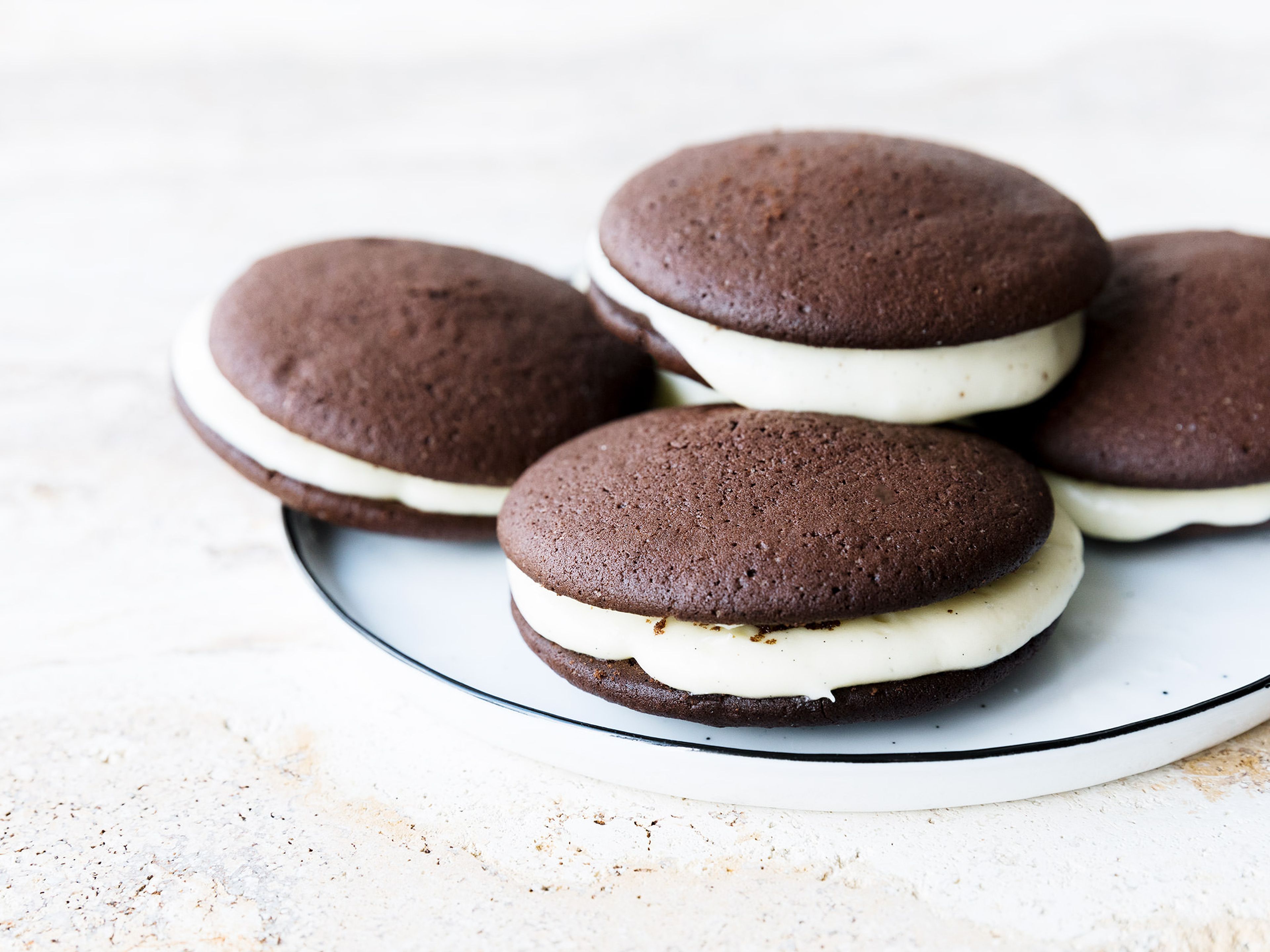 Chocolate whoopie pies with salted Swiss buttercream