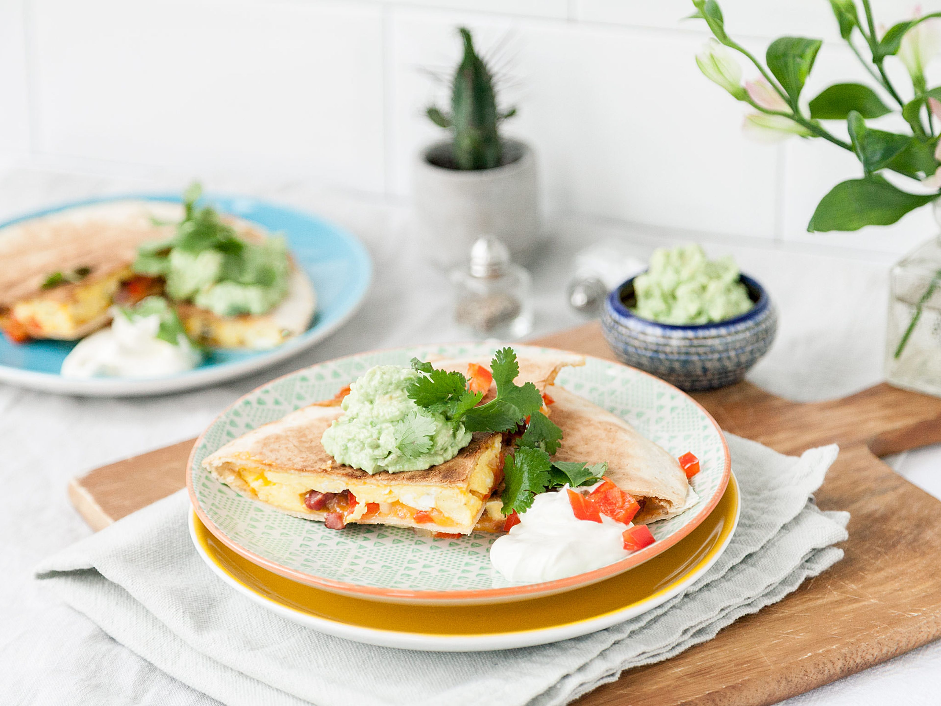 Bacon and egg quesadillas