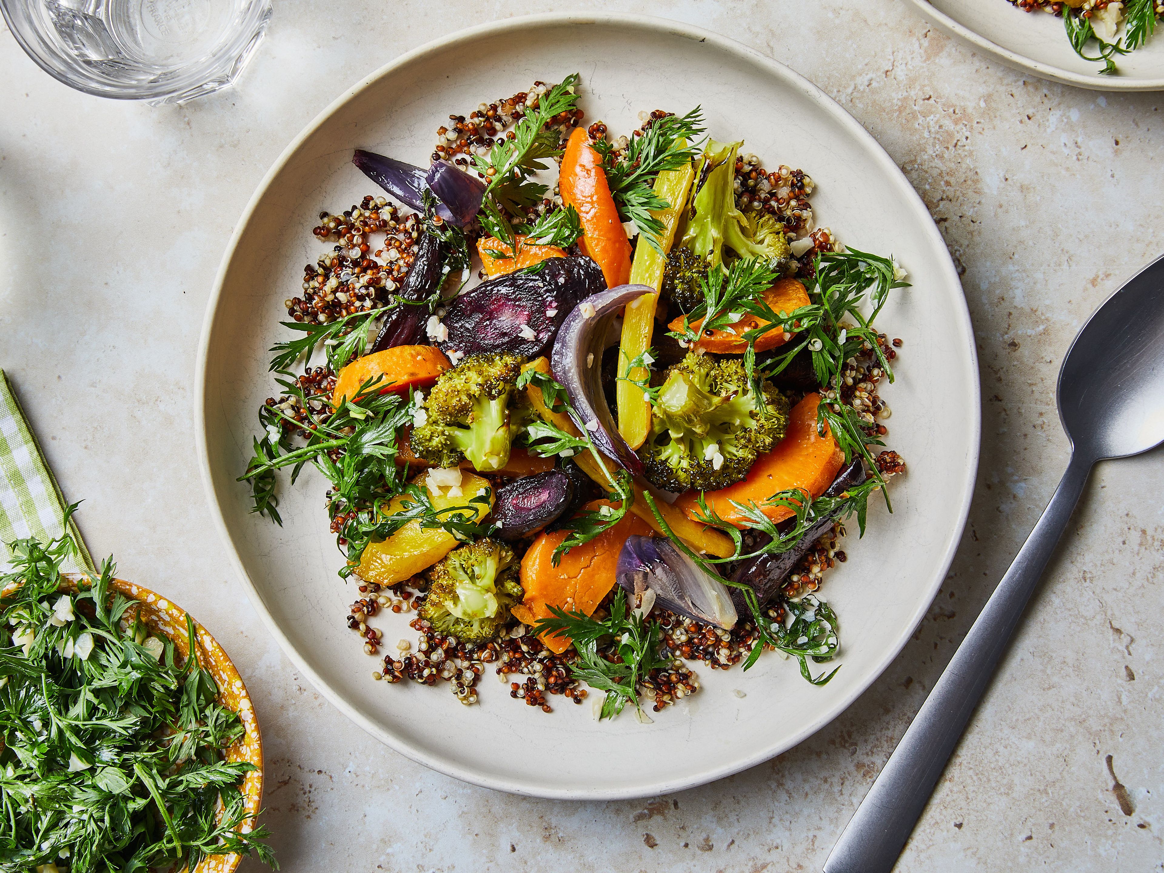Herby roasted vegetable grain bowl