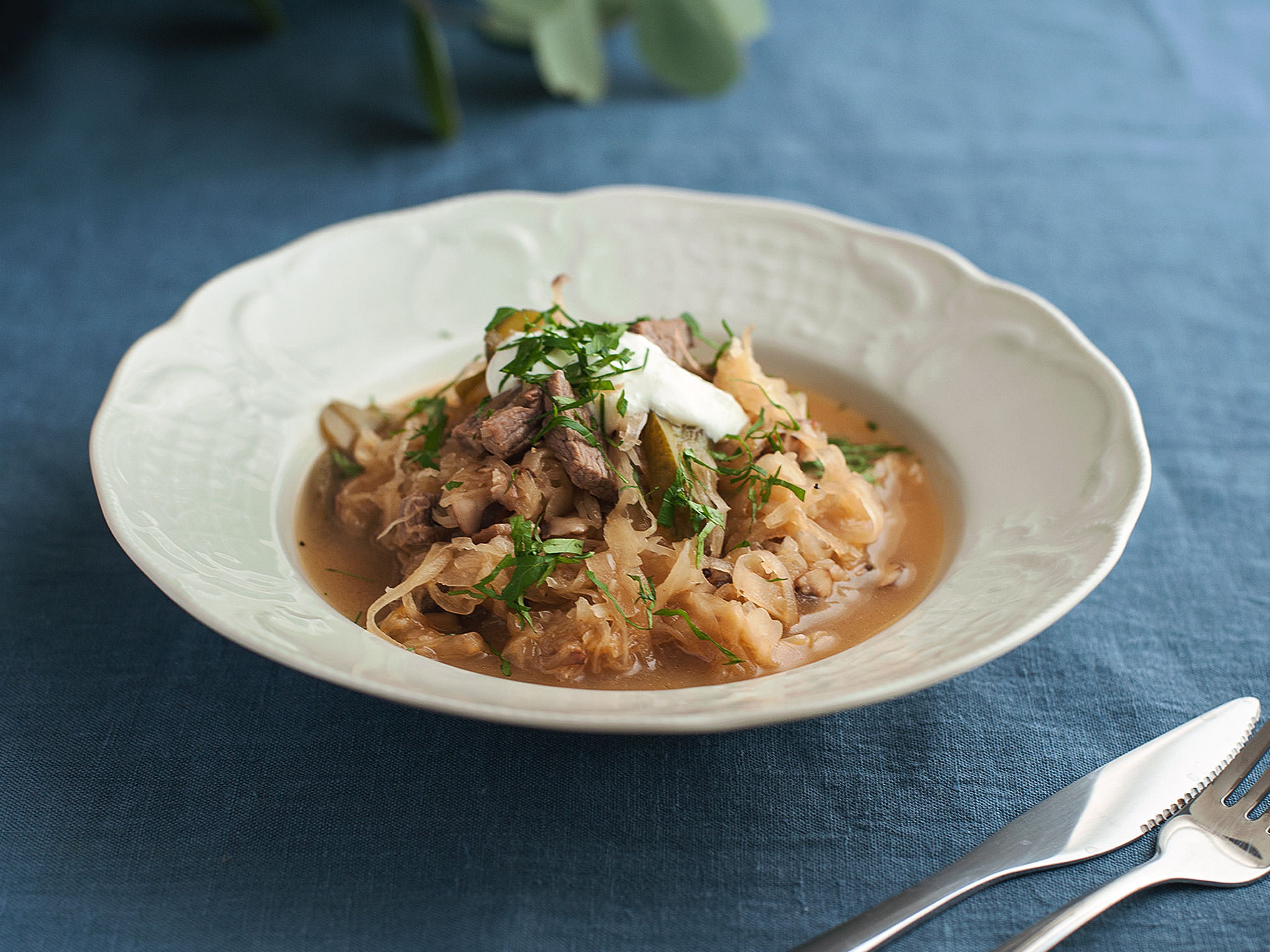 Sauerkraut-mushroom stew