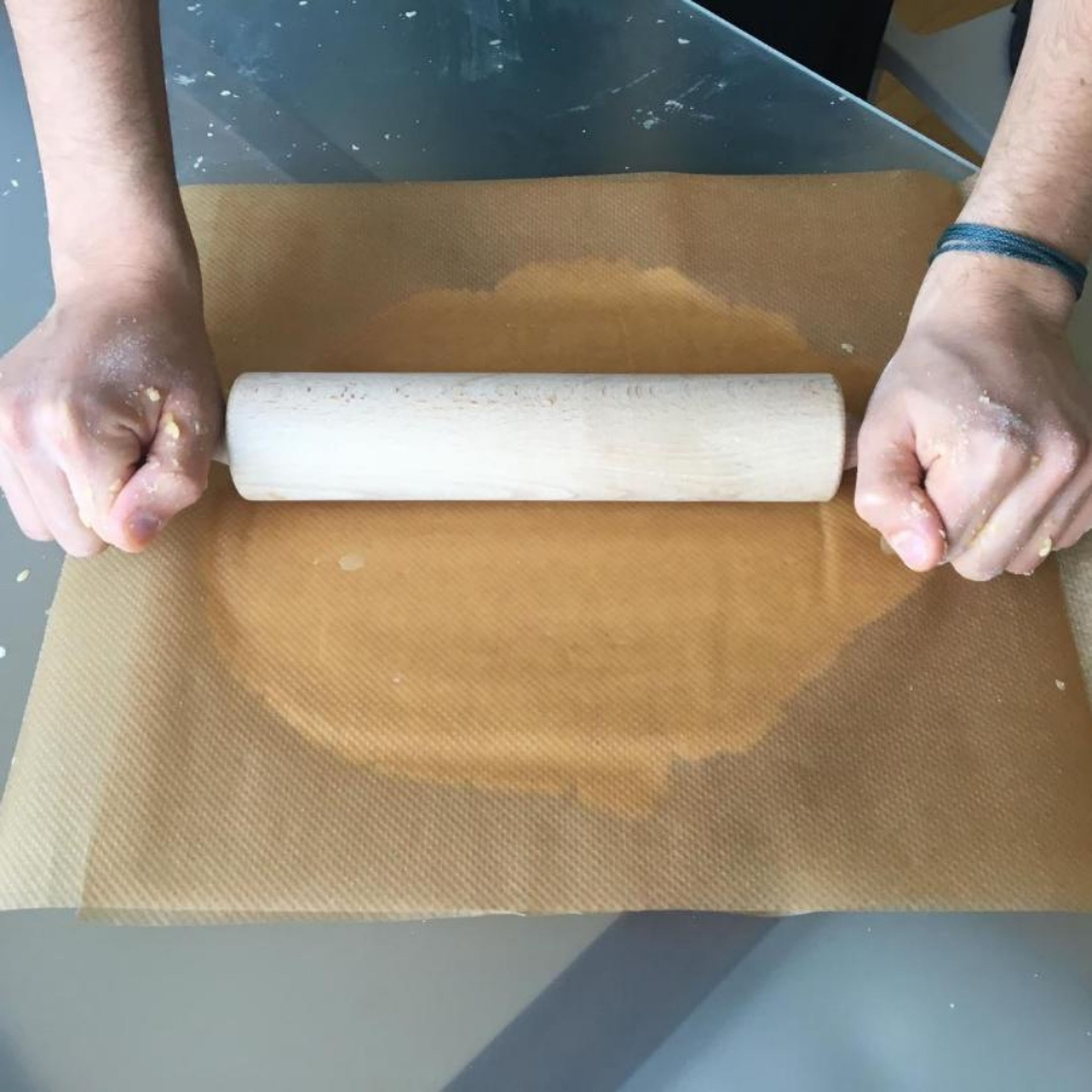 Roll out the dough in between two baking papers and leave to rest in the fridge for 30 minutes.
