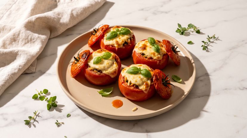 Saftige Ofentomaten mit Reis-Käse-Füllung