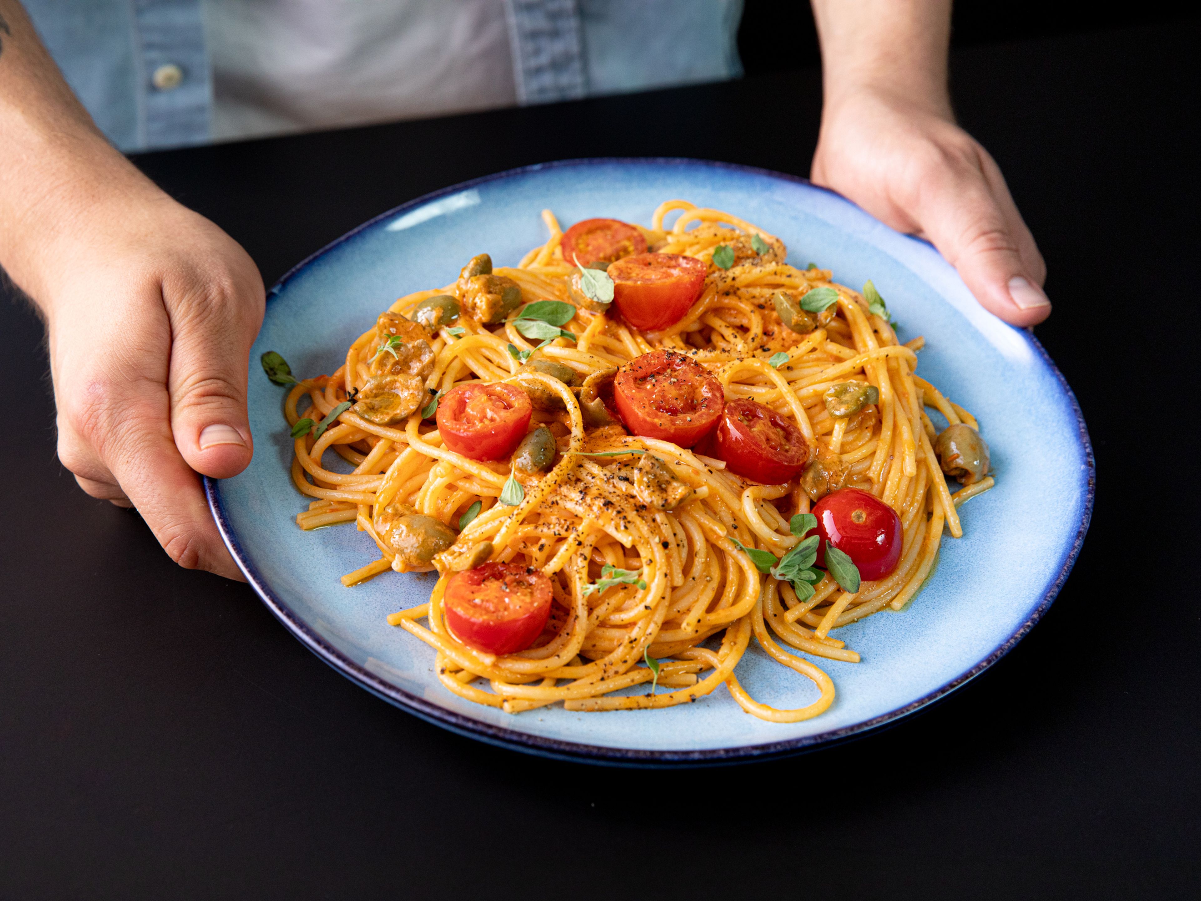 Make no-cook pasta Puttanesca with Christian