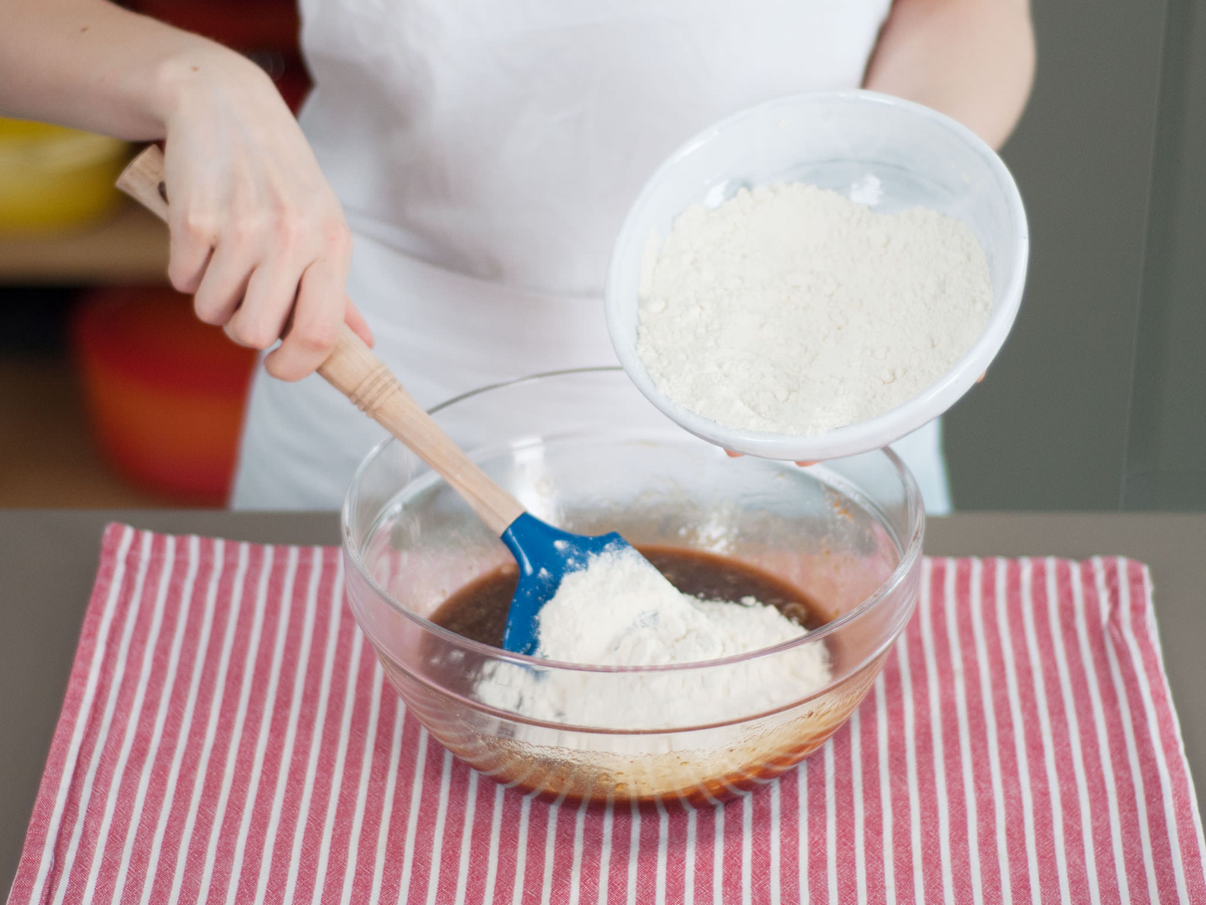 Whisk together flour and salt in a small bowl. Stir into butter mixture and beat until combined.