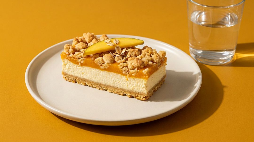 Tropische Mango-Hafer-Schnitten mit cremiger Füllung