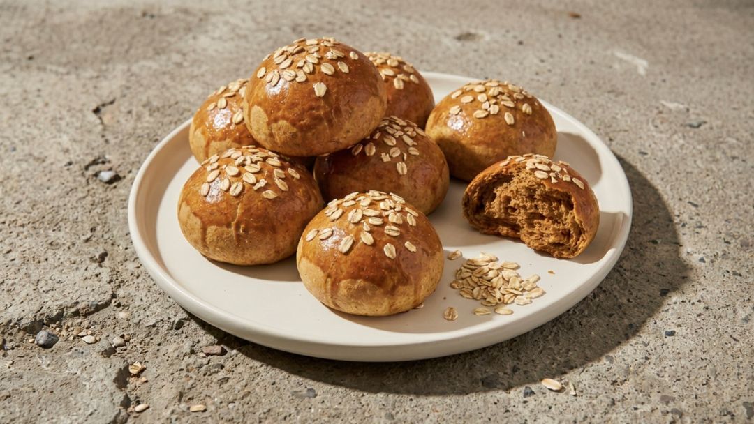 Selbst gebackene Hafer-Melasse-Brötchen für ein gemütliches Frühstück