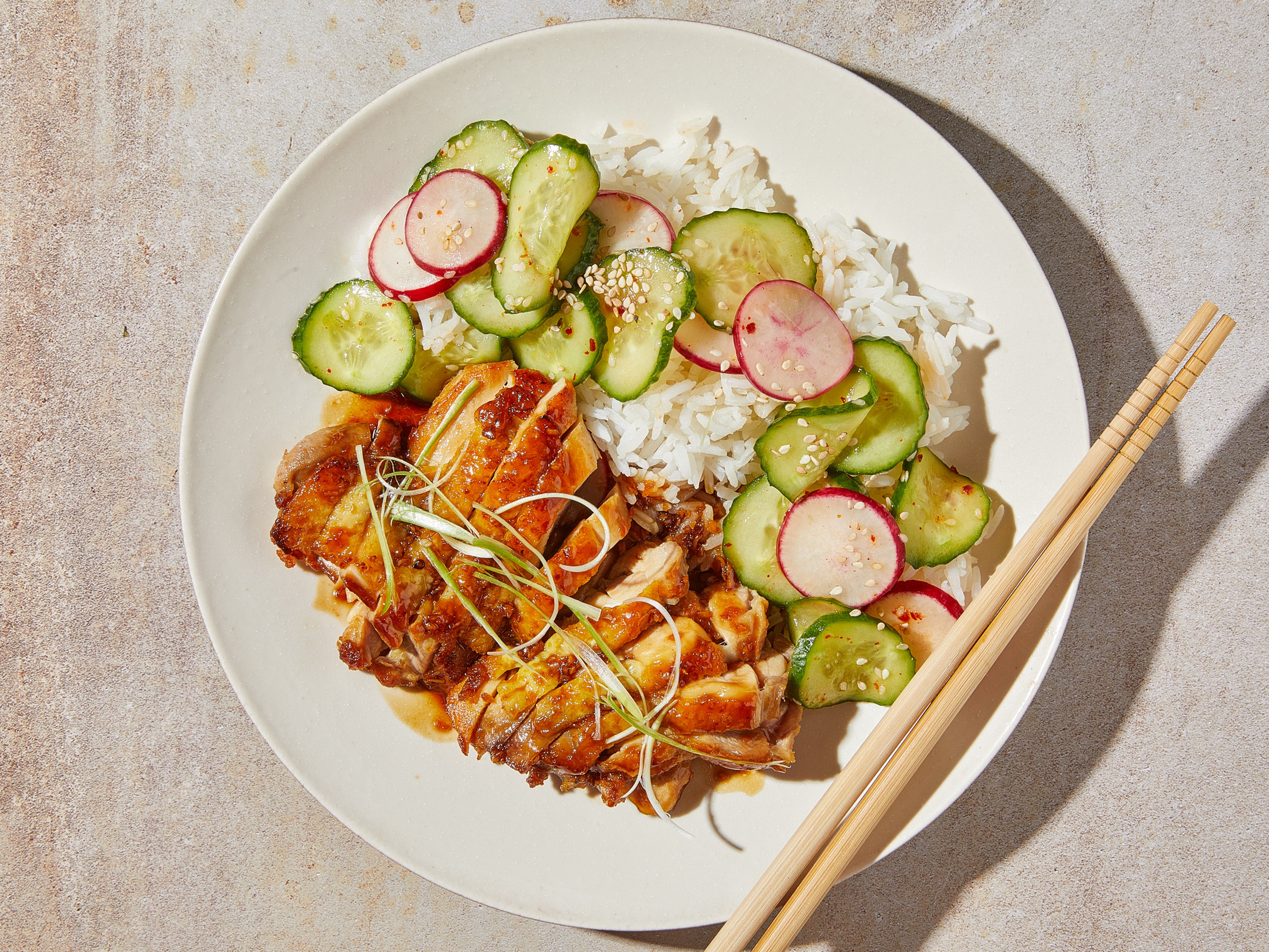 Chicken teriyaki with cucumber radish salad