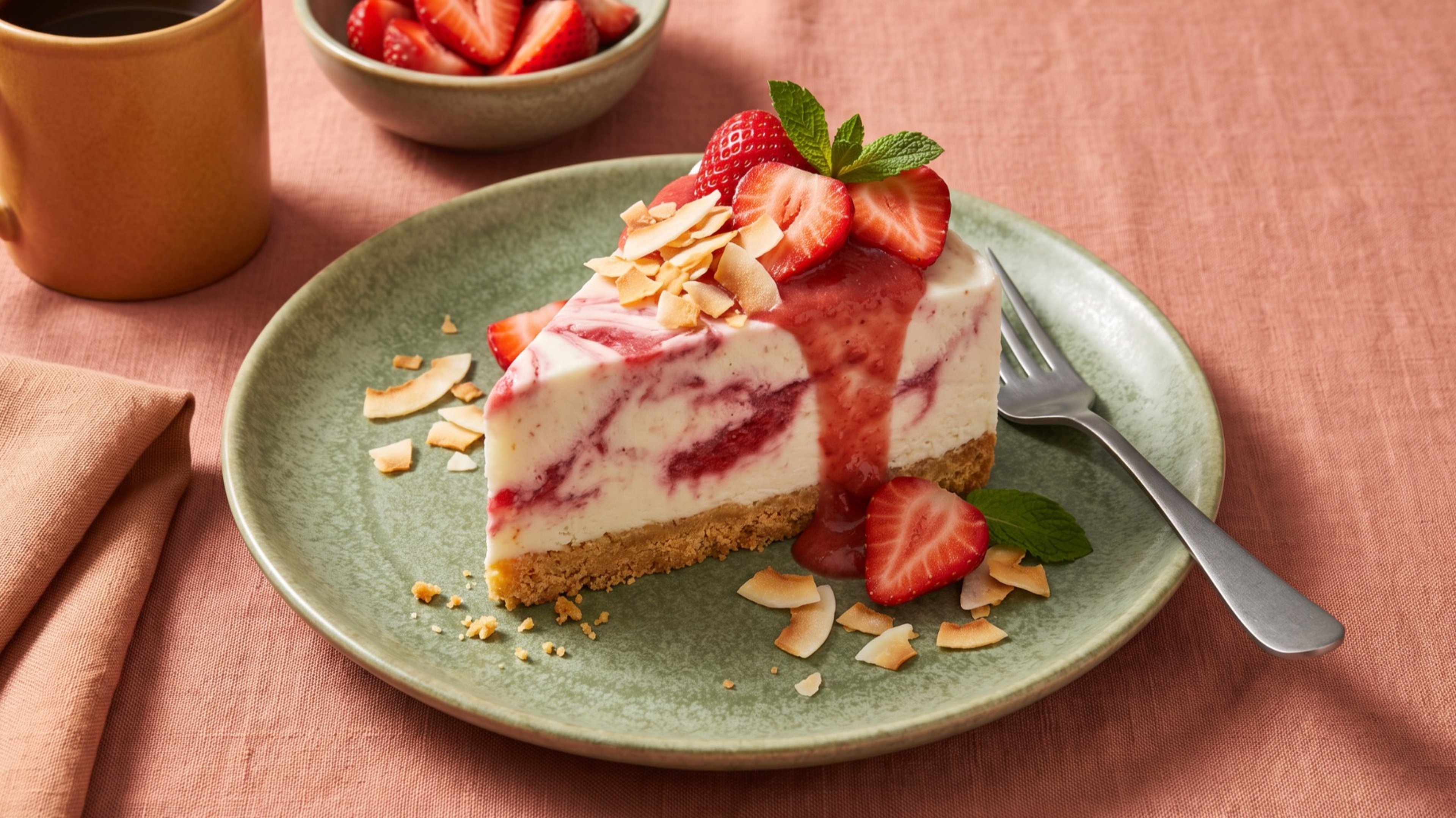 Cremiges Kokos-Erdbeer-Parfait ohne Eismaschine