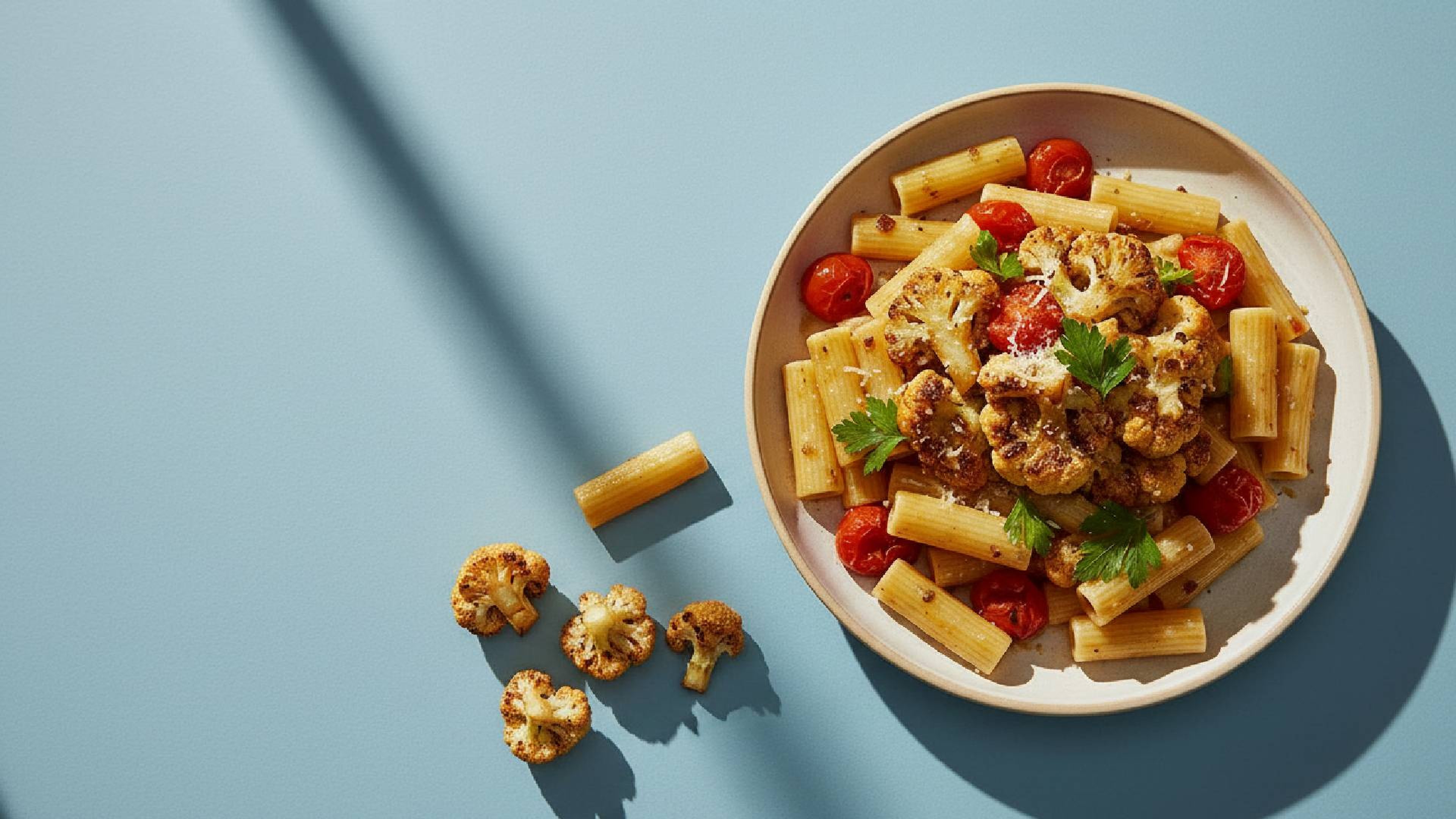 Pasta mit geröstetem Blumenkohl und geschmolzenen Tomaten