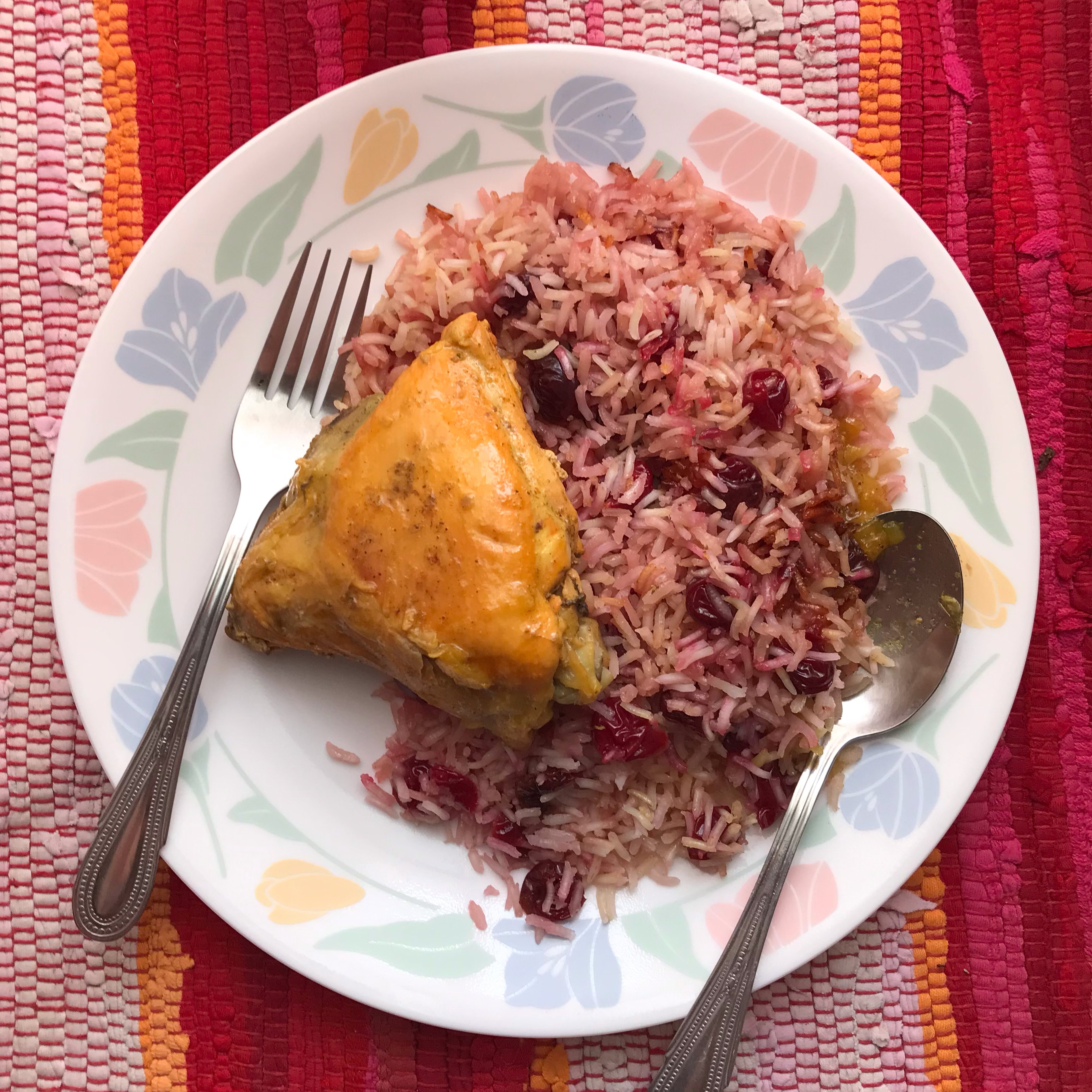 Sour Cherry and rice with fried chicken