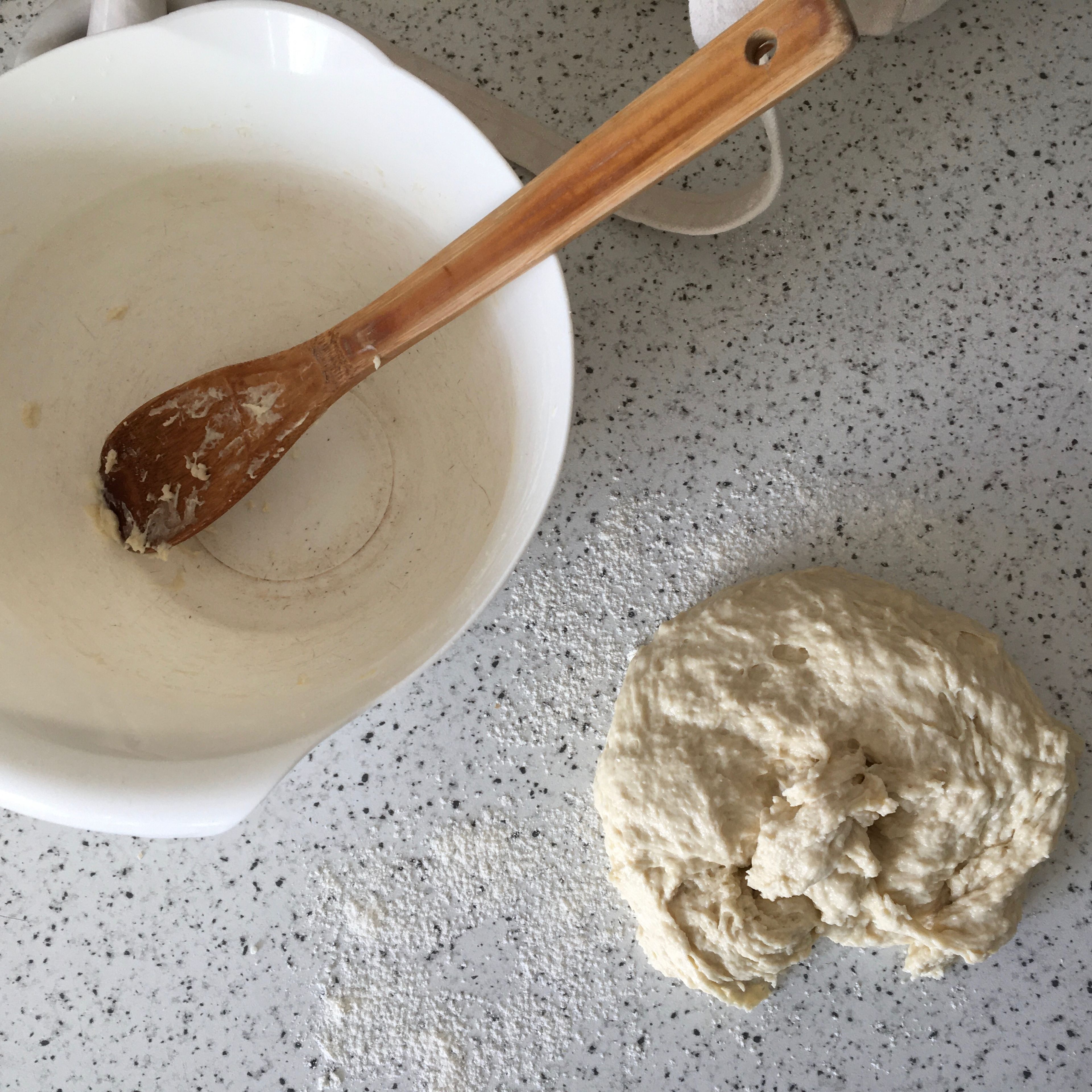Transfer onto a clean and floured work surface. Knead for 8-10 min. until the dough gets smooth and elastic.