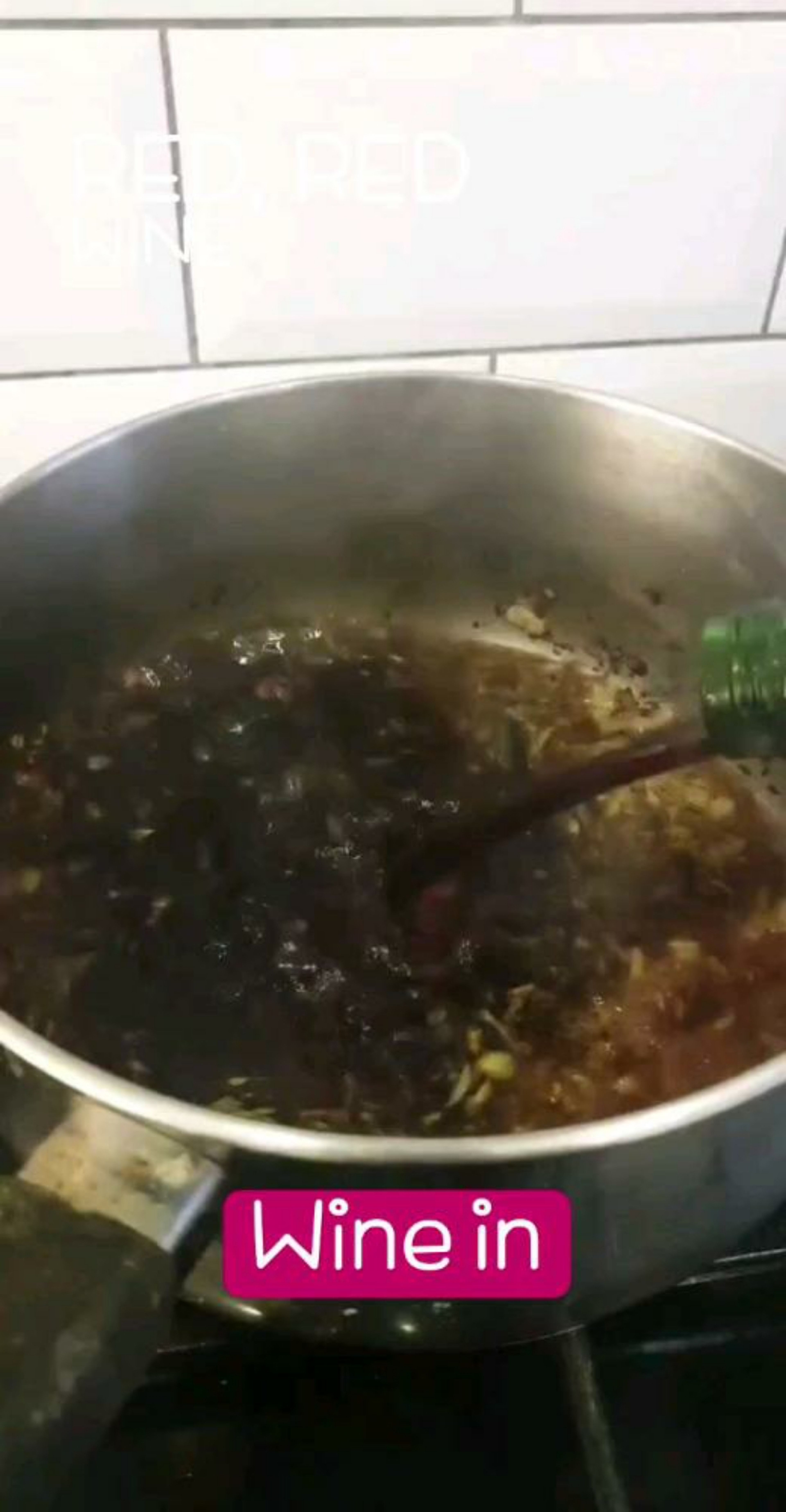 red wine in and simmer for 10 minutes