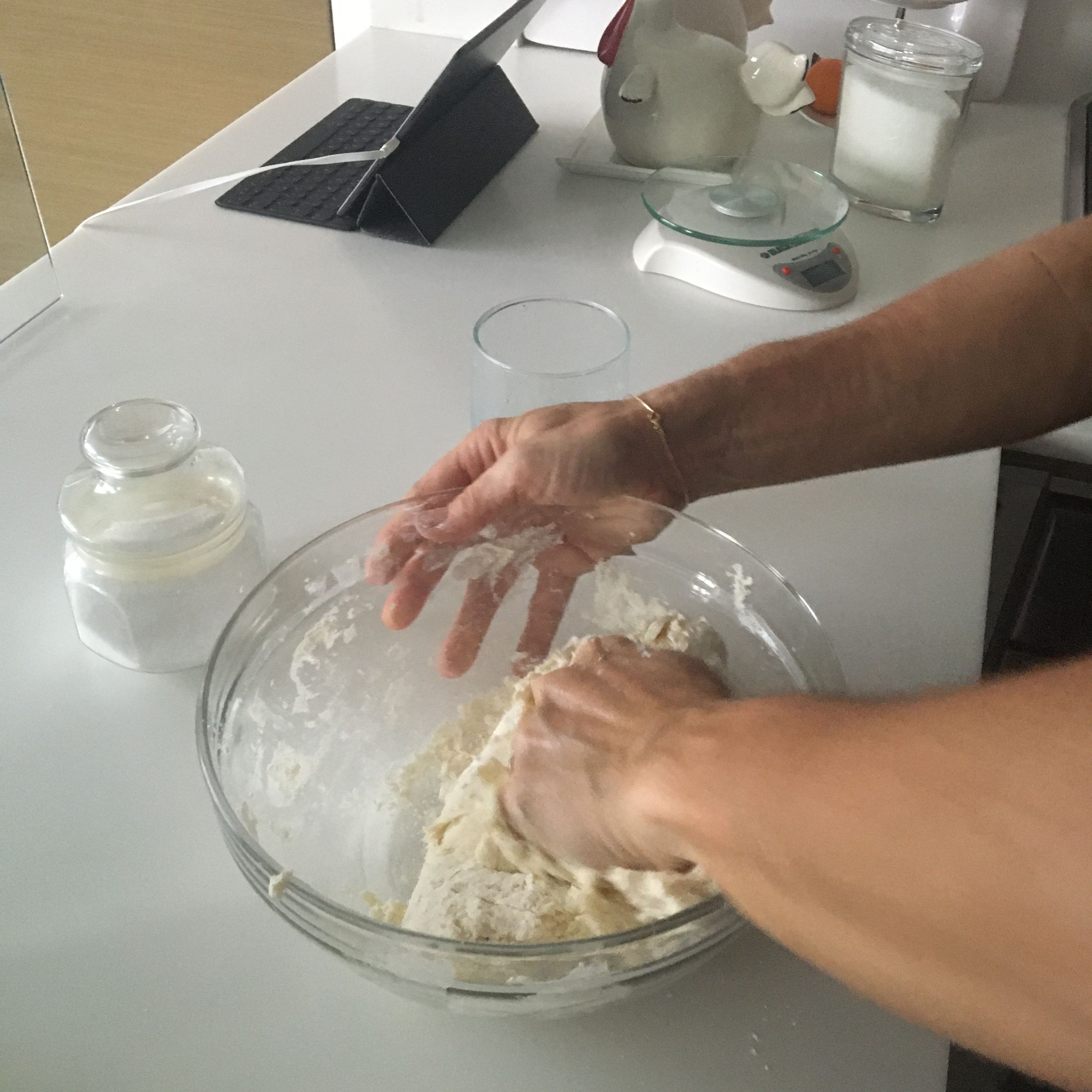Add the water to the flour mixture and mix in to create a dough