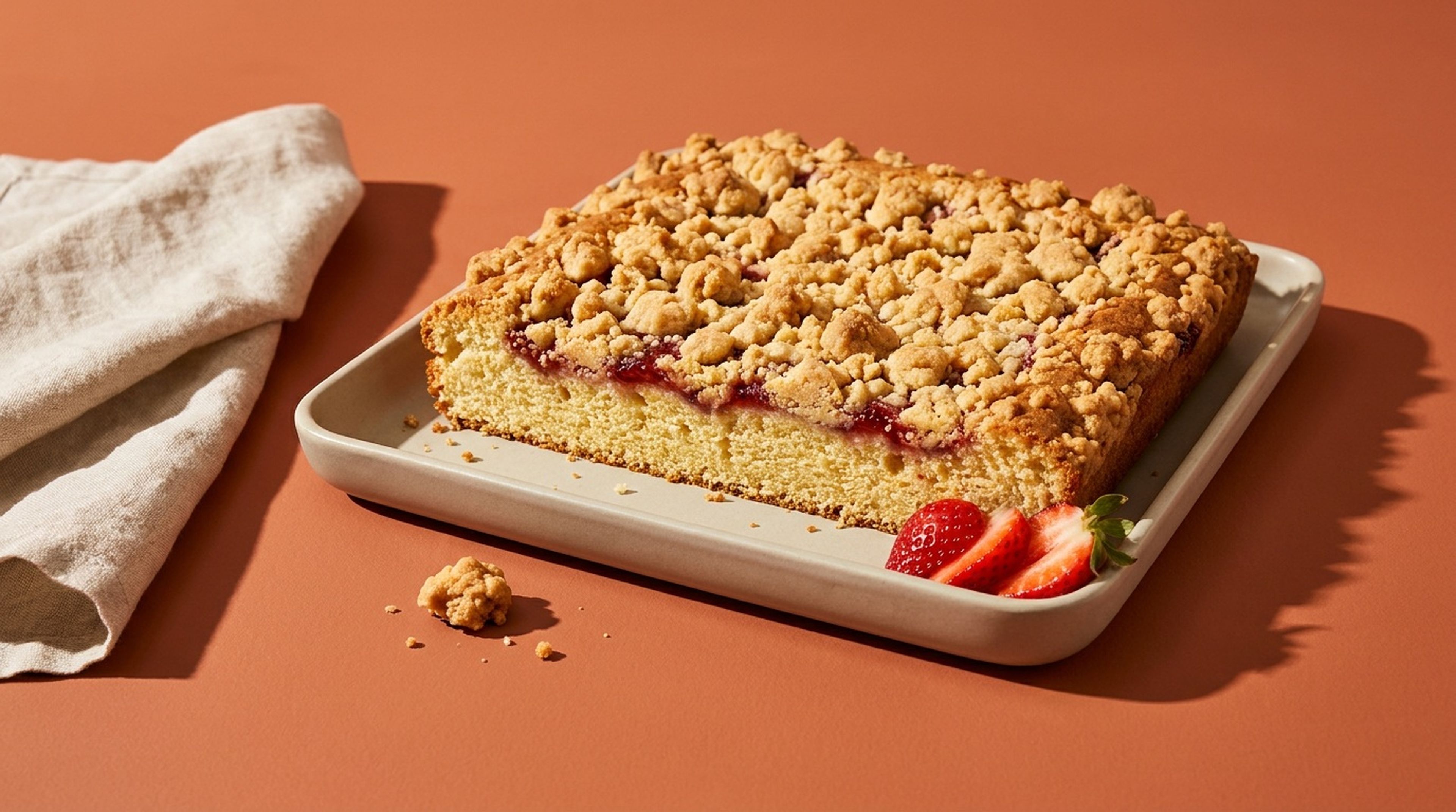 Vanille-Streuselkuchen mit Erdbeermarmelade