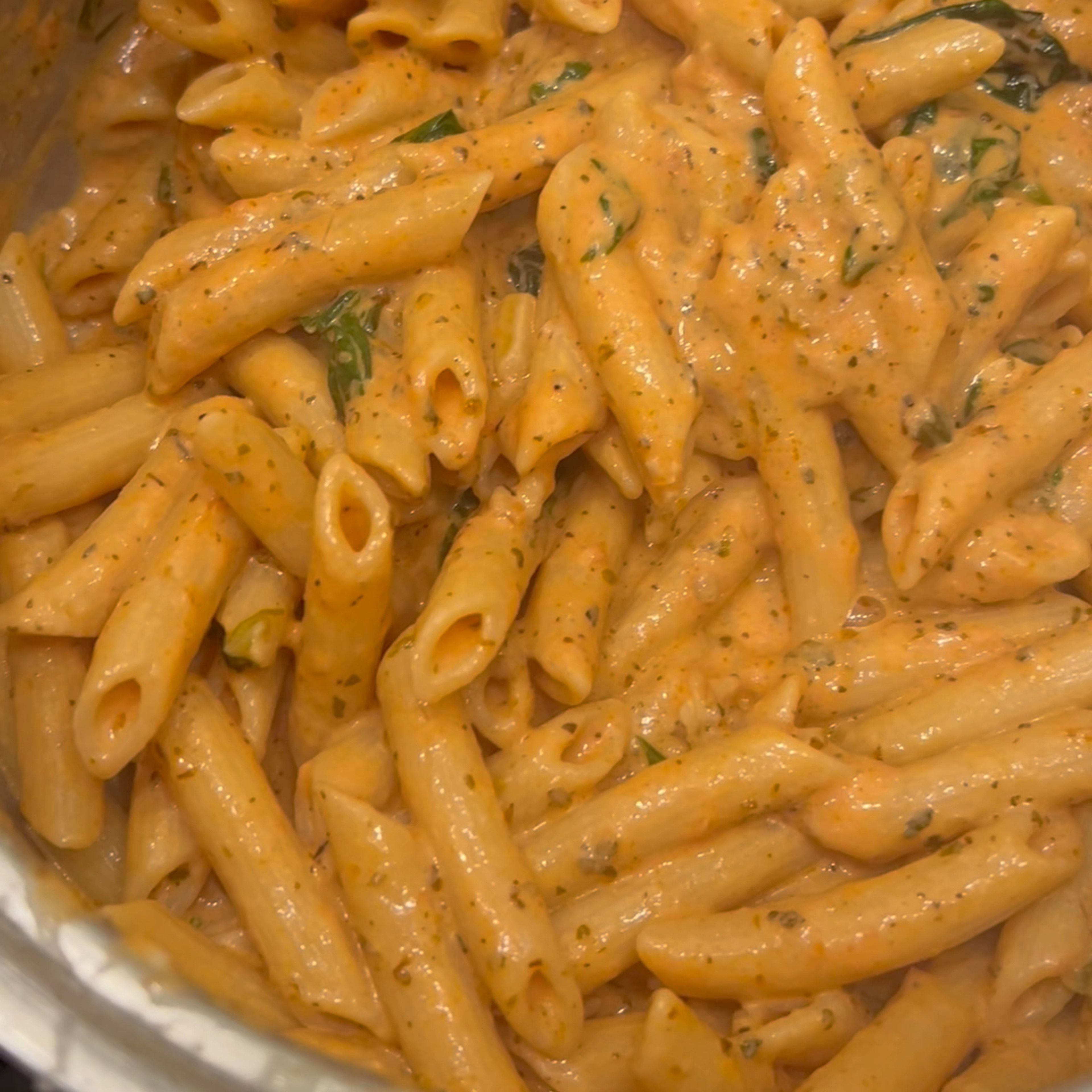 add your pasta and a bit of reserved pasta water to the sauce and toss