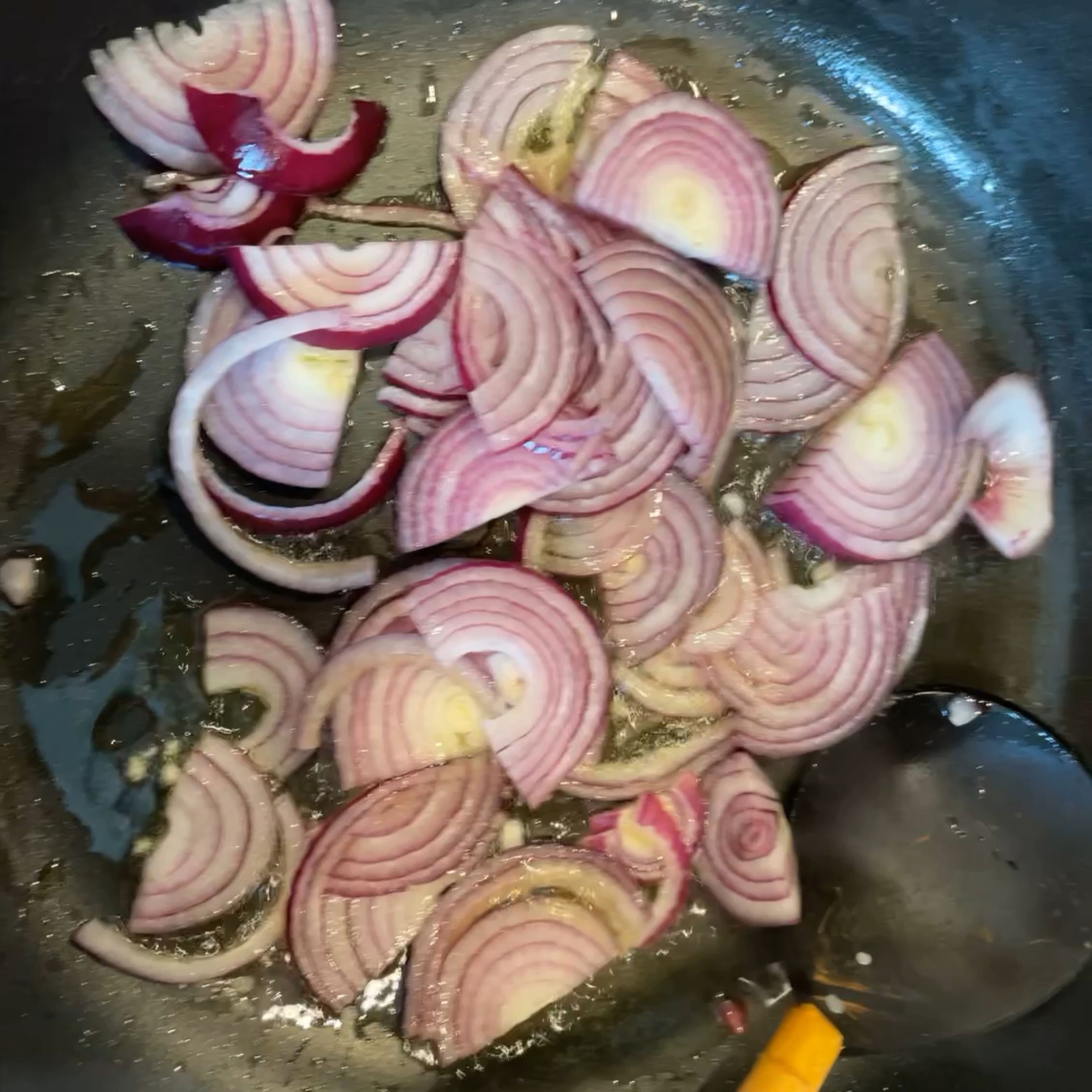 Fry onions until softening.