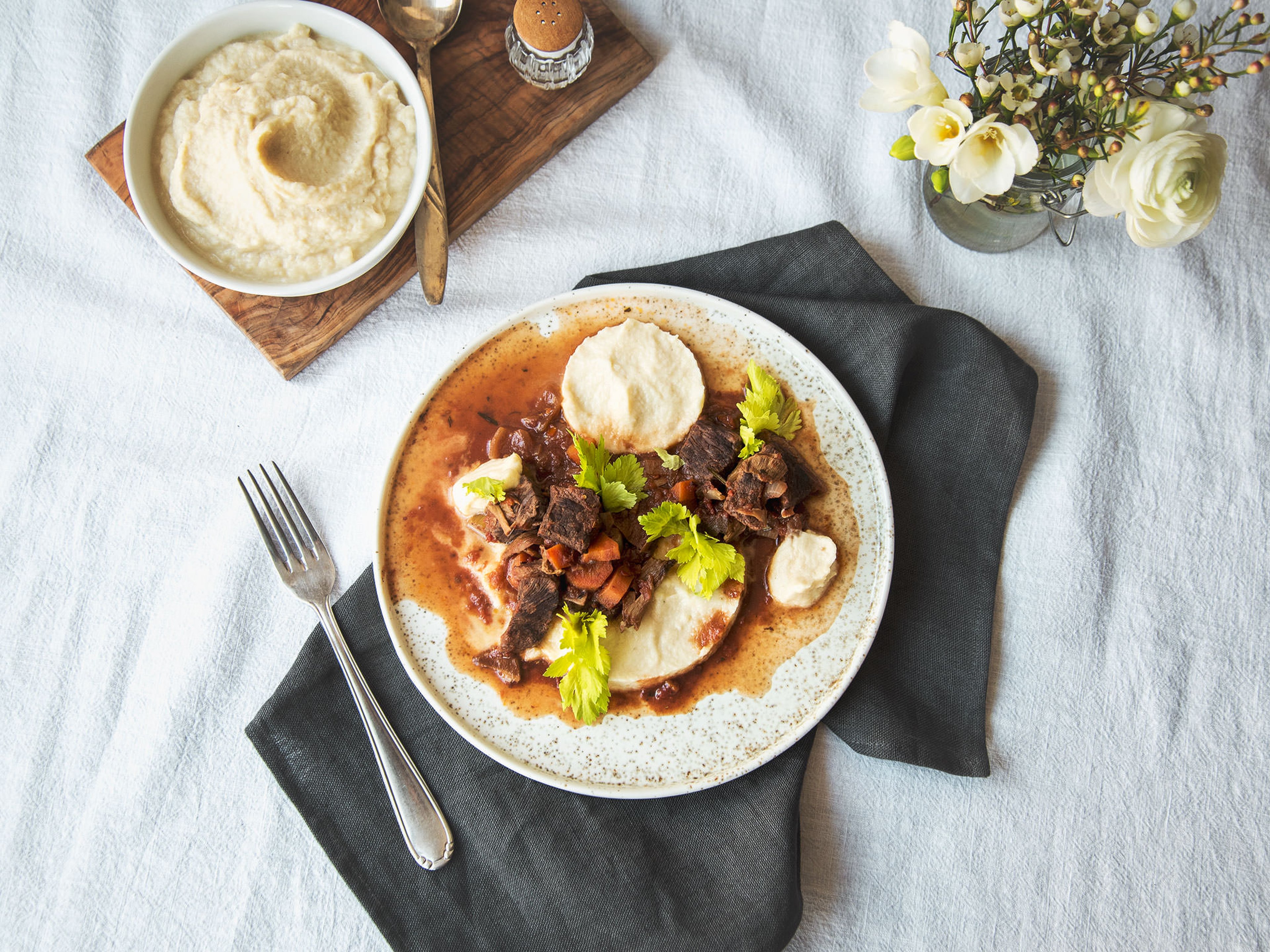 Beef ragout with celery root purée