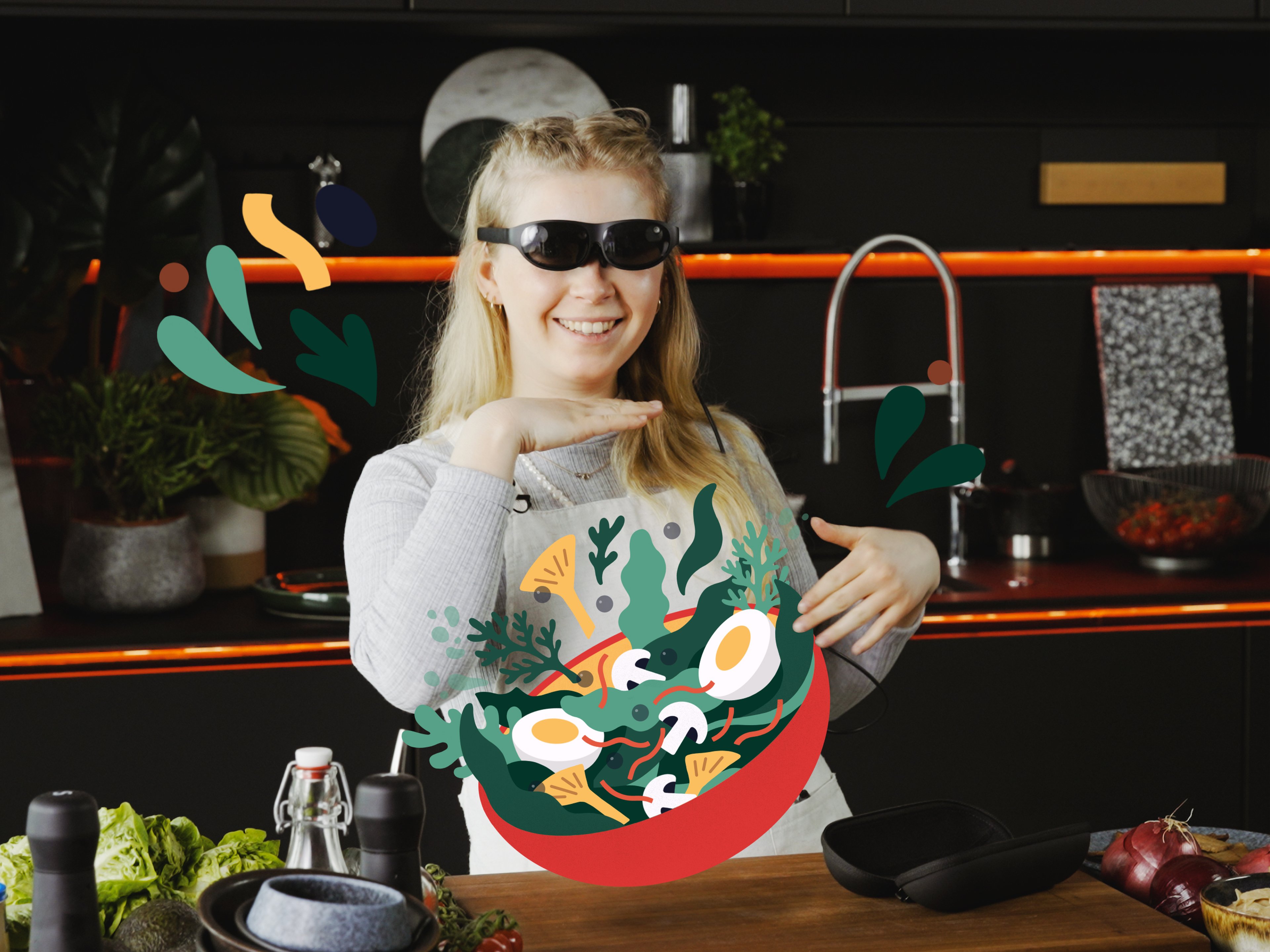Hanna macht einen futuristischen Salat mit Augmented Reality