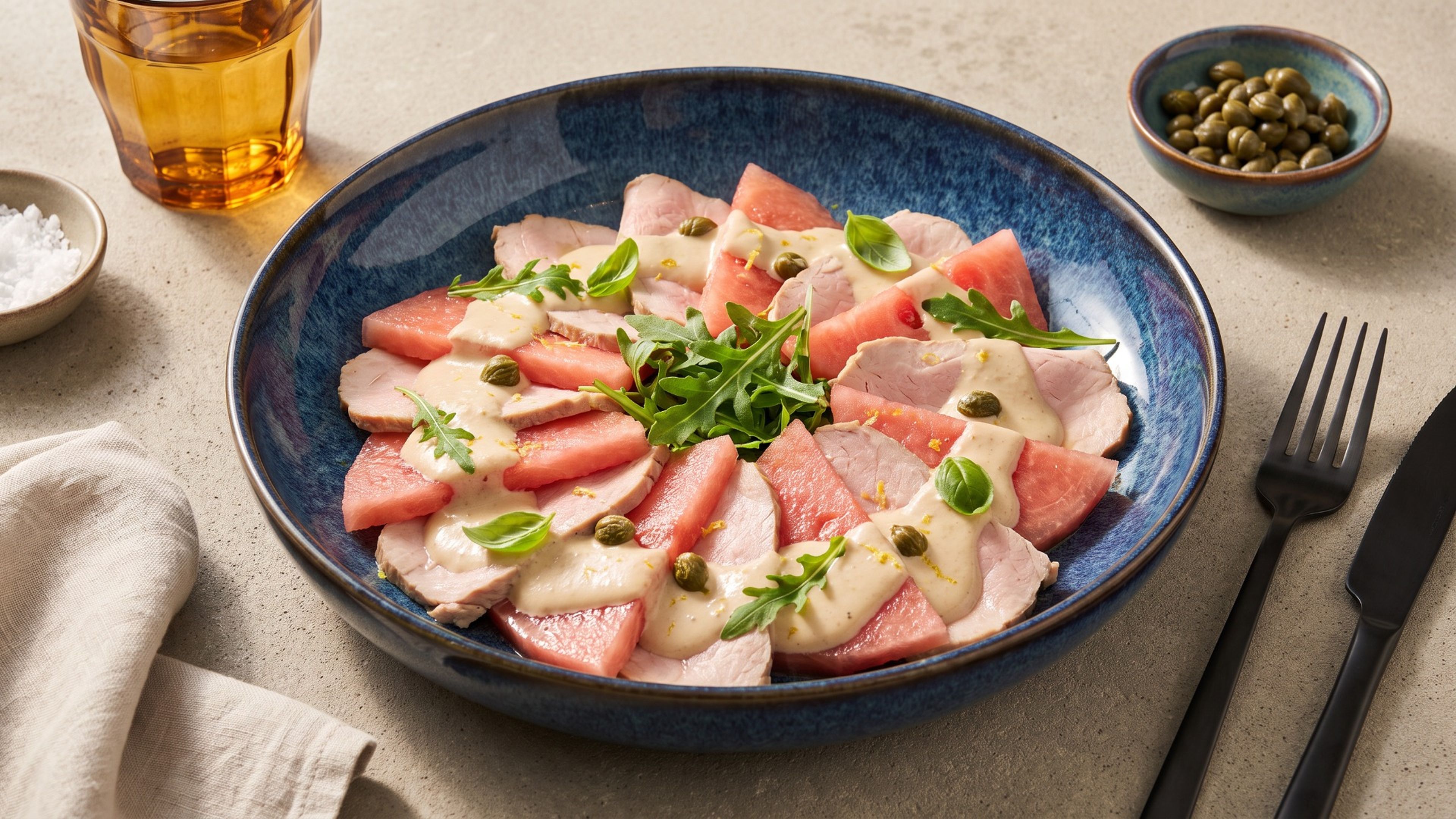 Vitello Tonnato mit Wassermelone: Der italienische Klassiker sommerlich interpretiert
