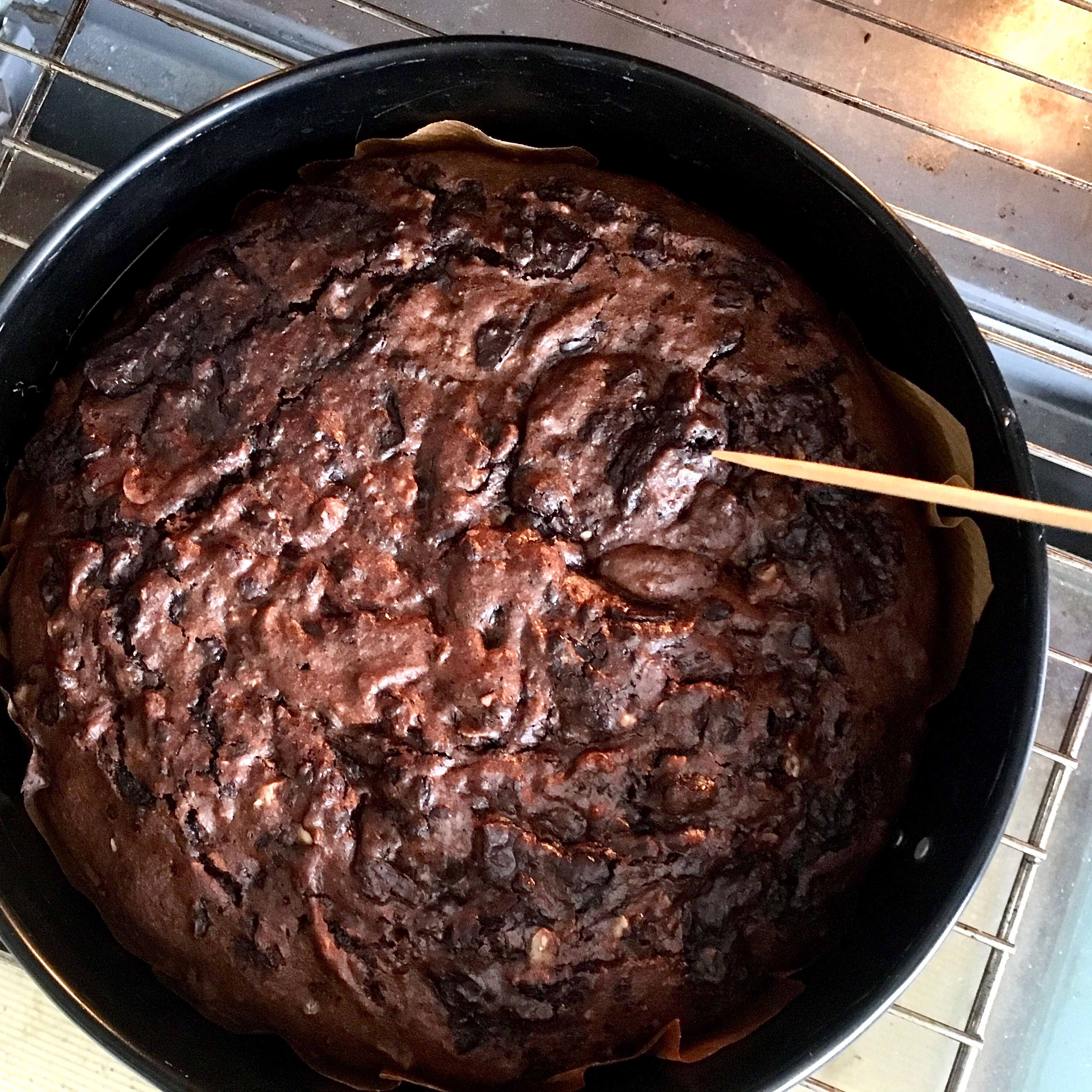 After half an hour, check the cake doneness by poking a toothpick or wooden skewer into the cake, it should come out clean. Remove the cake from the oven. In case your cake is not fully baked, you may need to cover the surface with foil to prevent from drying out or over browning.