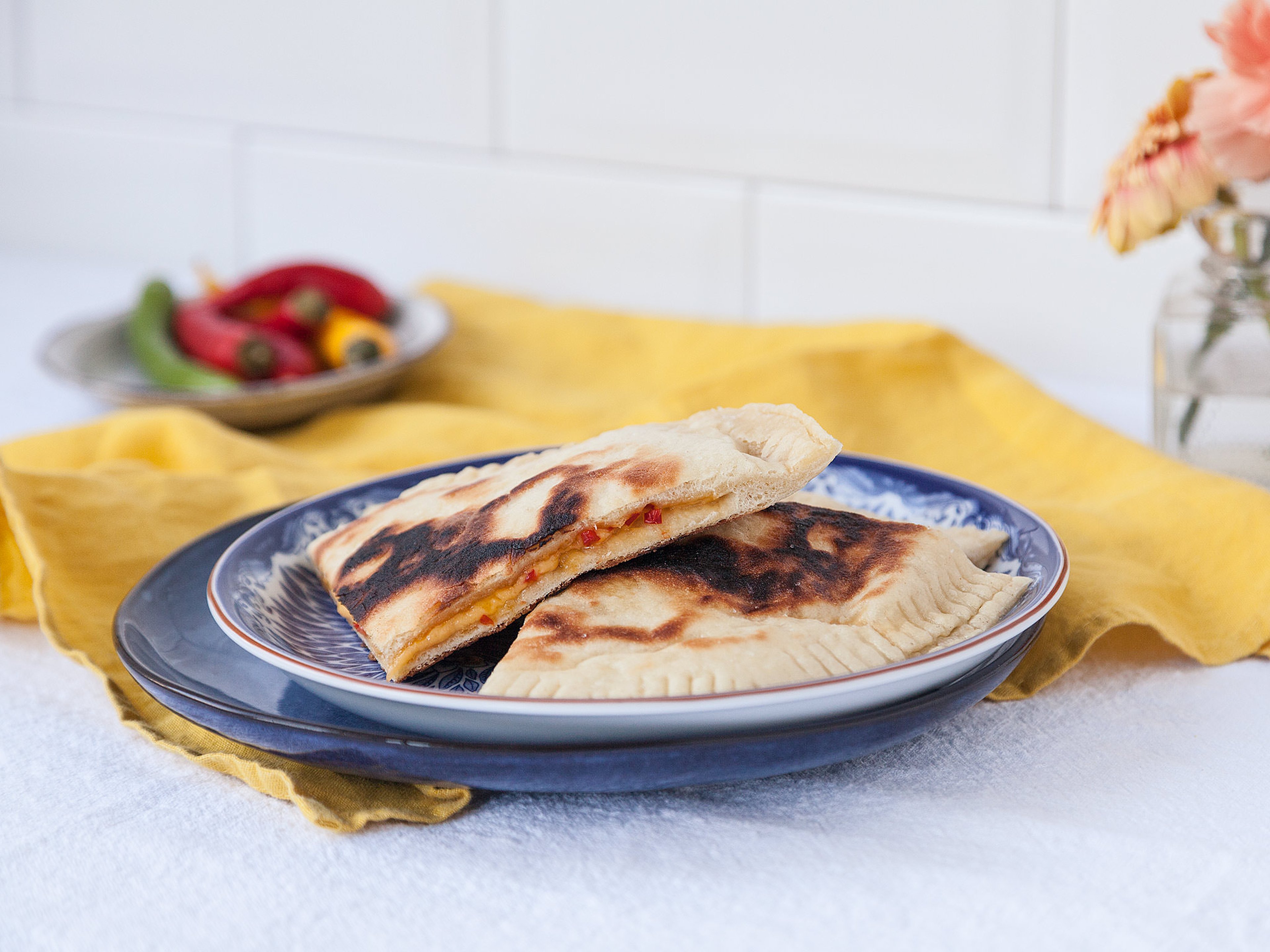 Spicy cheese-stuffed naan