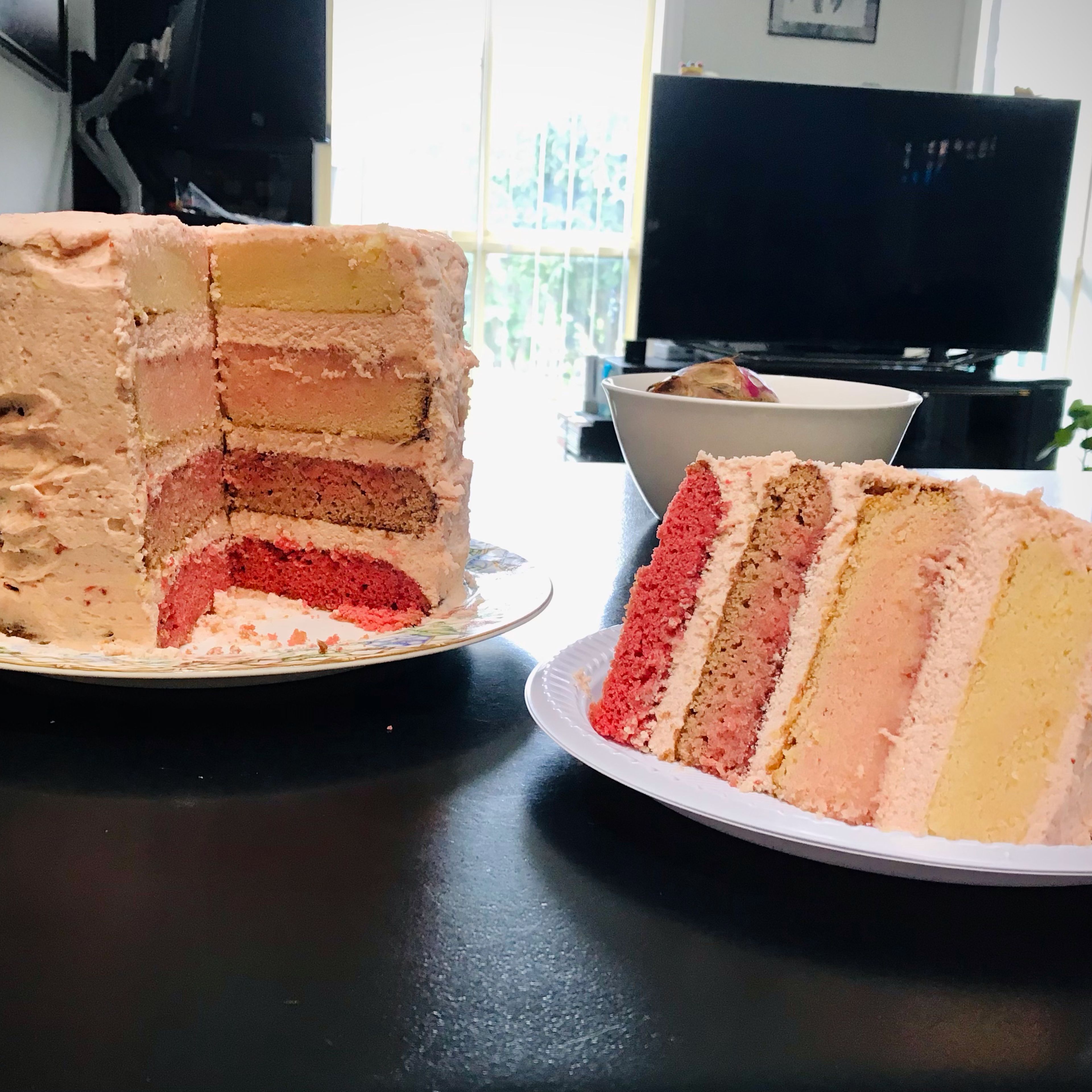 Ombré strawberry and white chocolate layer cake