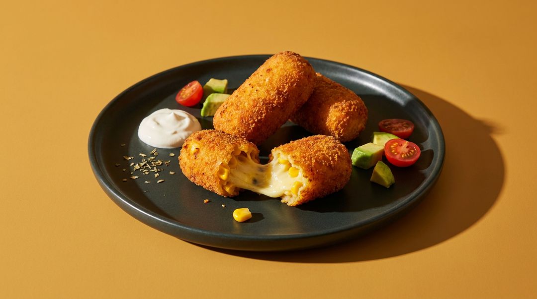 Goldbraune Mais-Kroketten mit flüssigem Käsekern