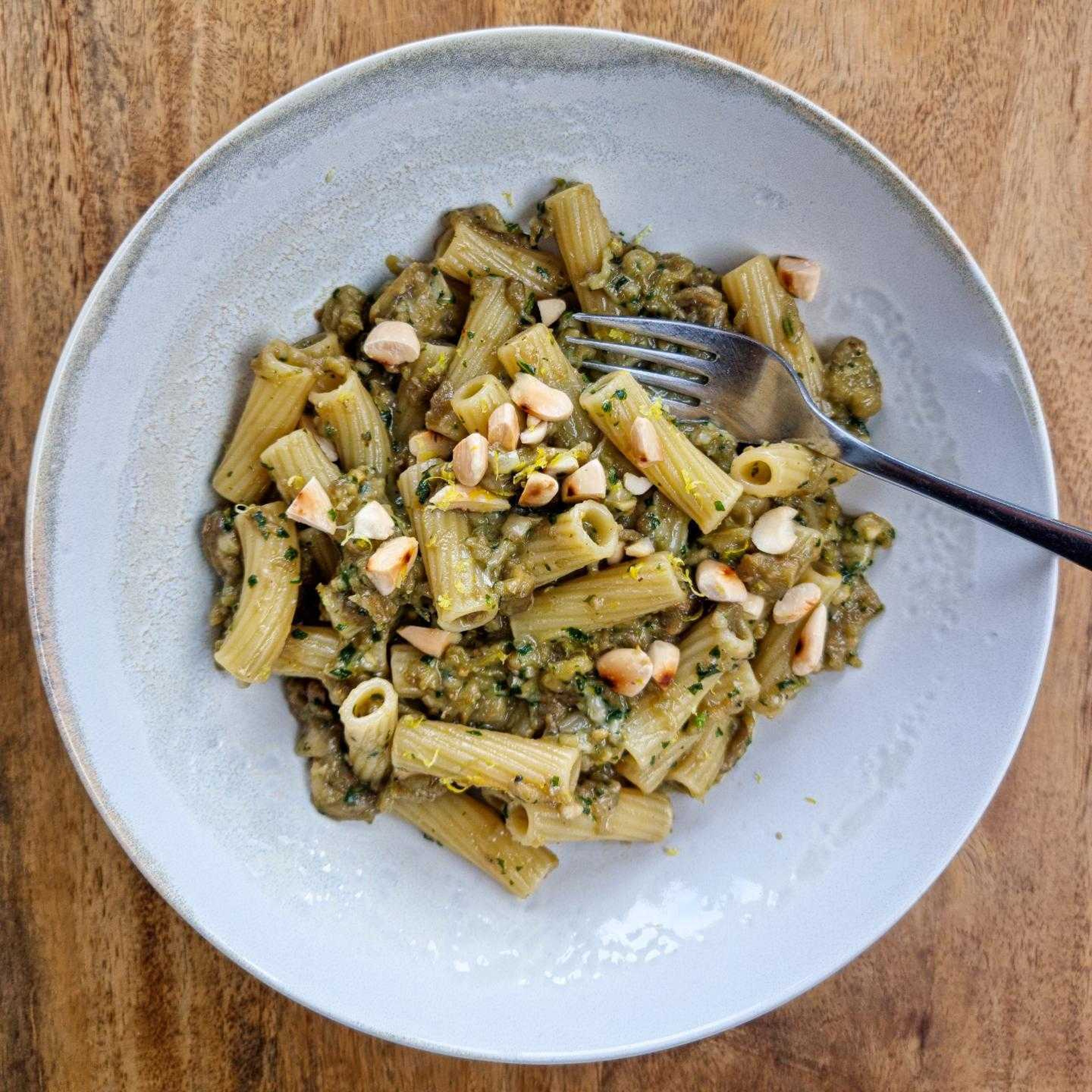 Eggplant pesto pasta