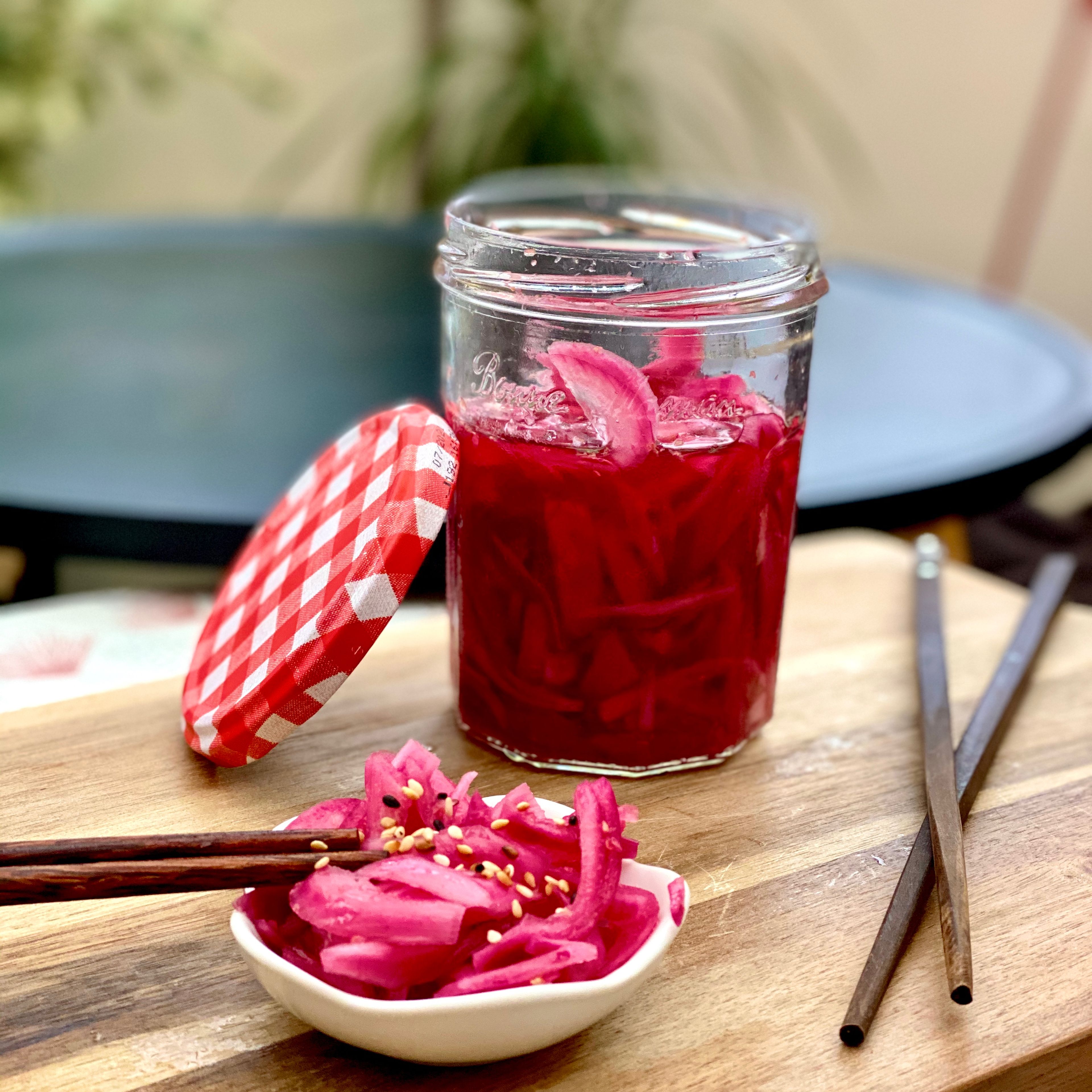 Asia red onions pickled