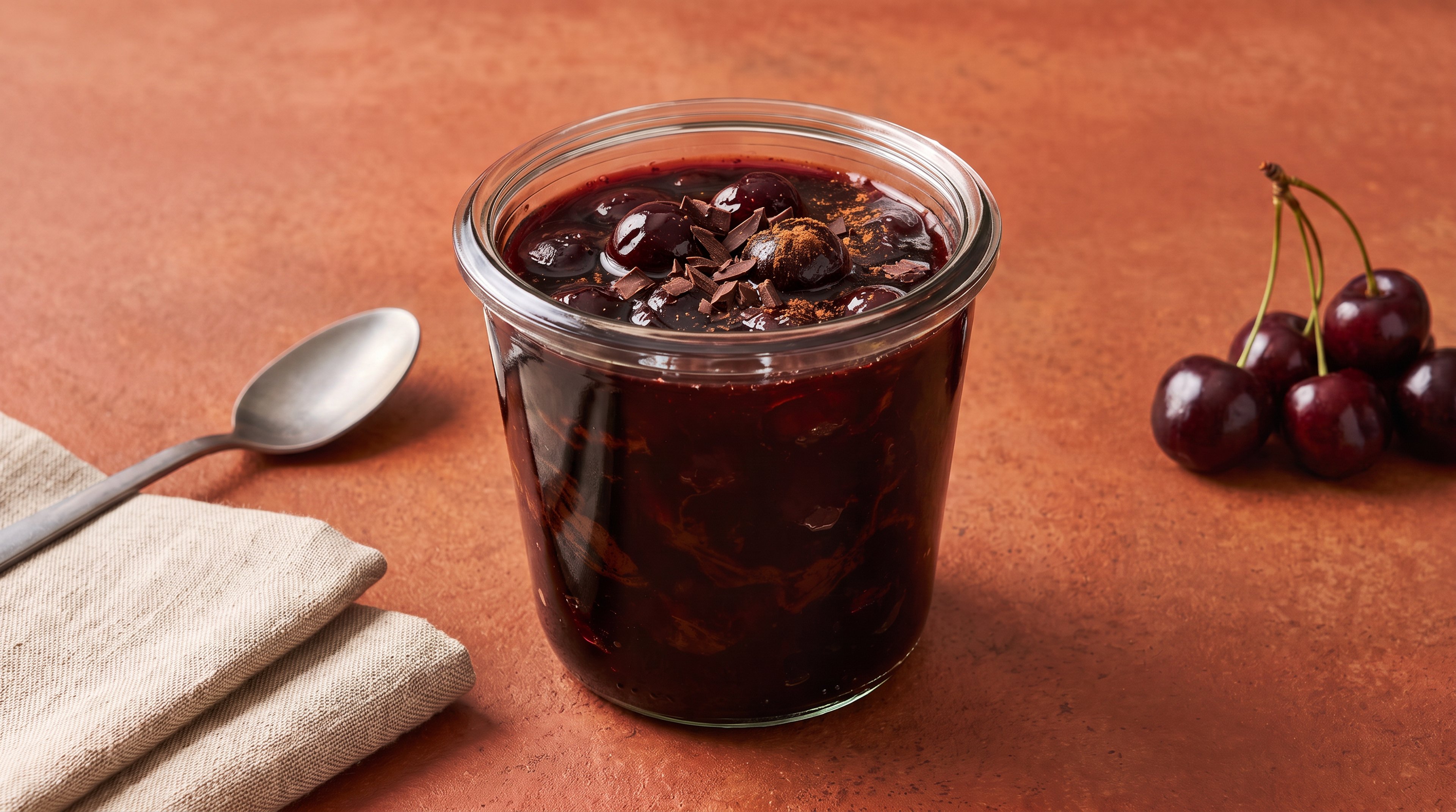 Kirschmarmelade mit Espresso und dunkler Schokolade