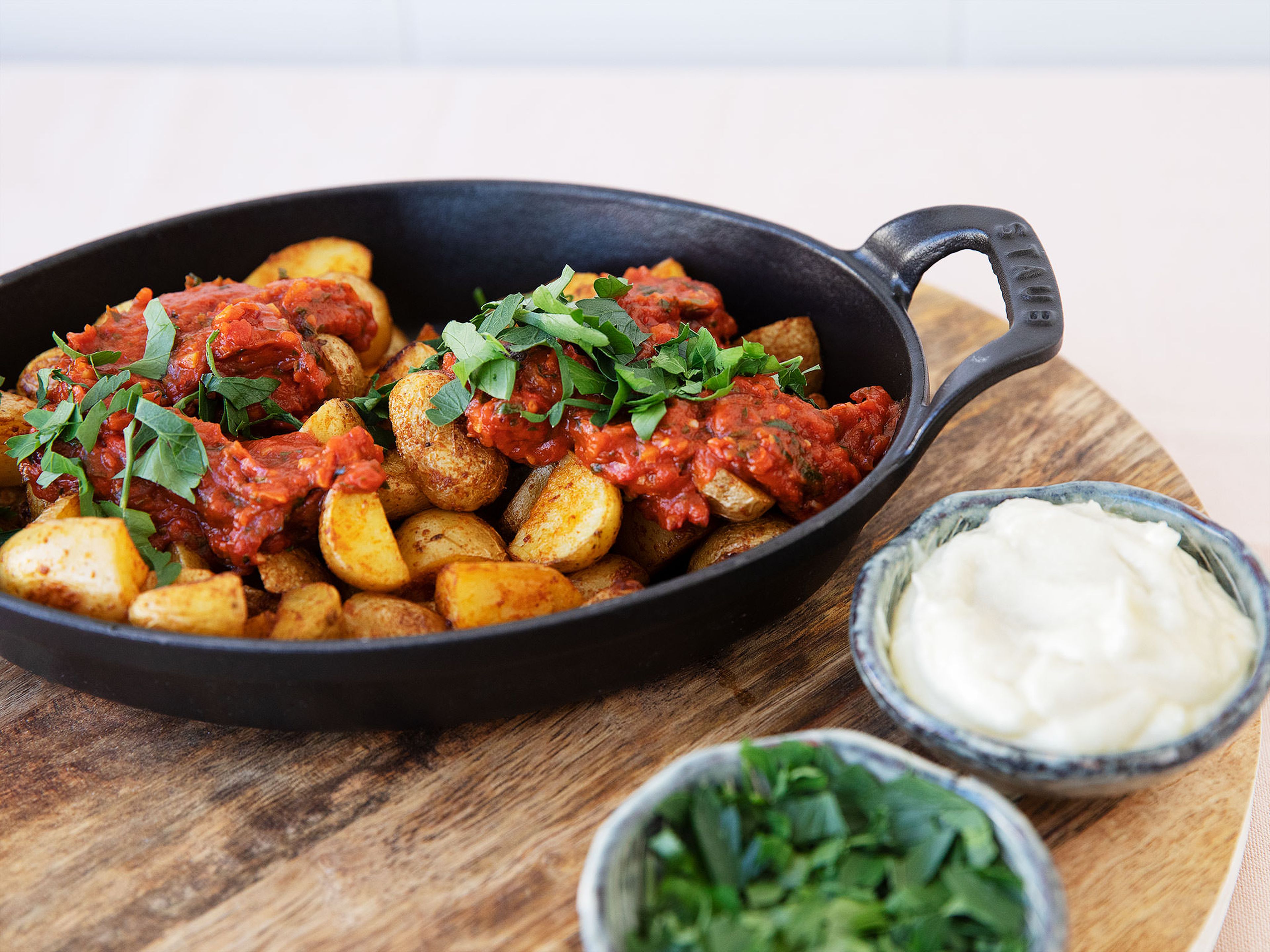 Spanish roasted potatoes with salsa brava