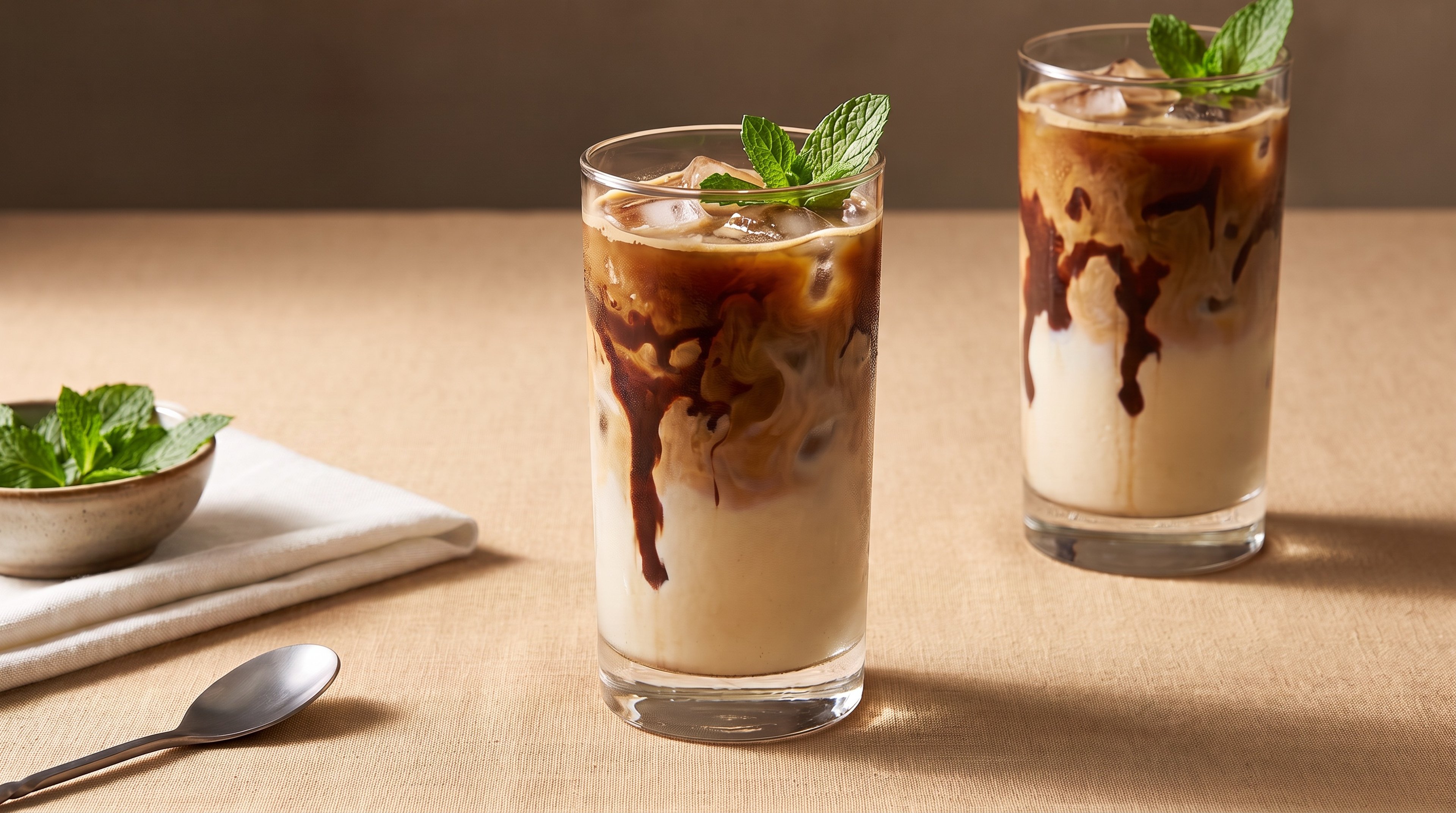 Erfrischender Schoko-Minz-Eiskaffee für heiße Tage