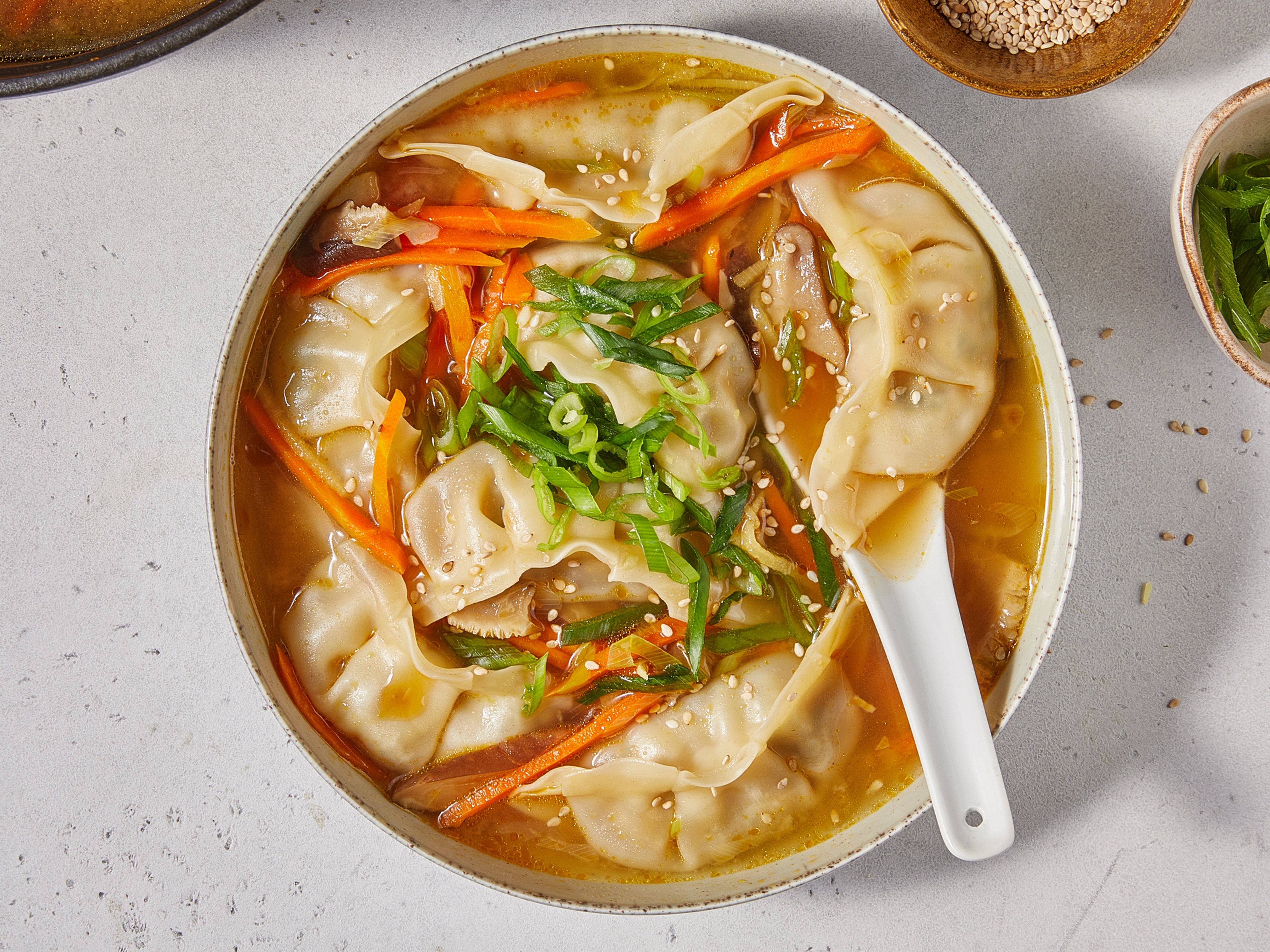 Pork And Chive Dumplings In Garlic-Miso Broth Recipe