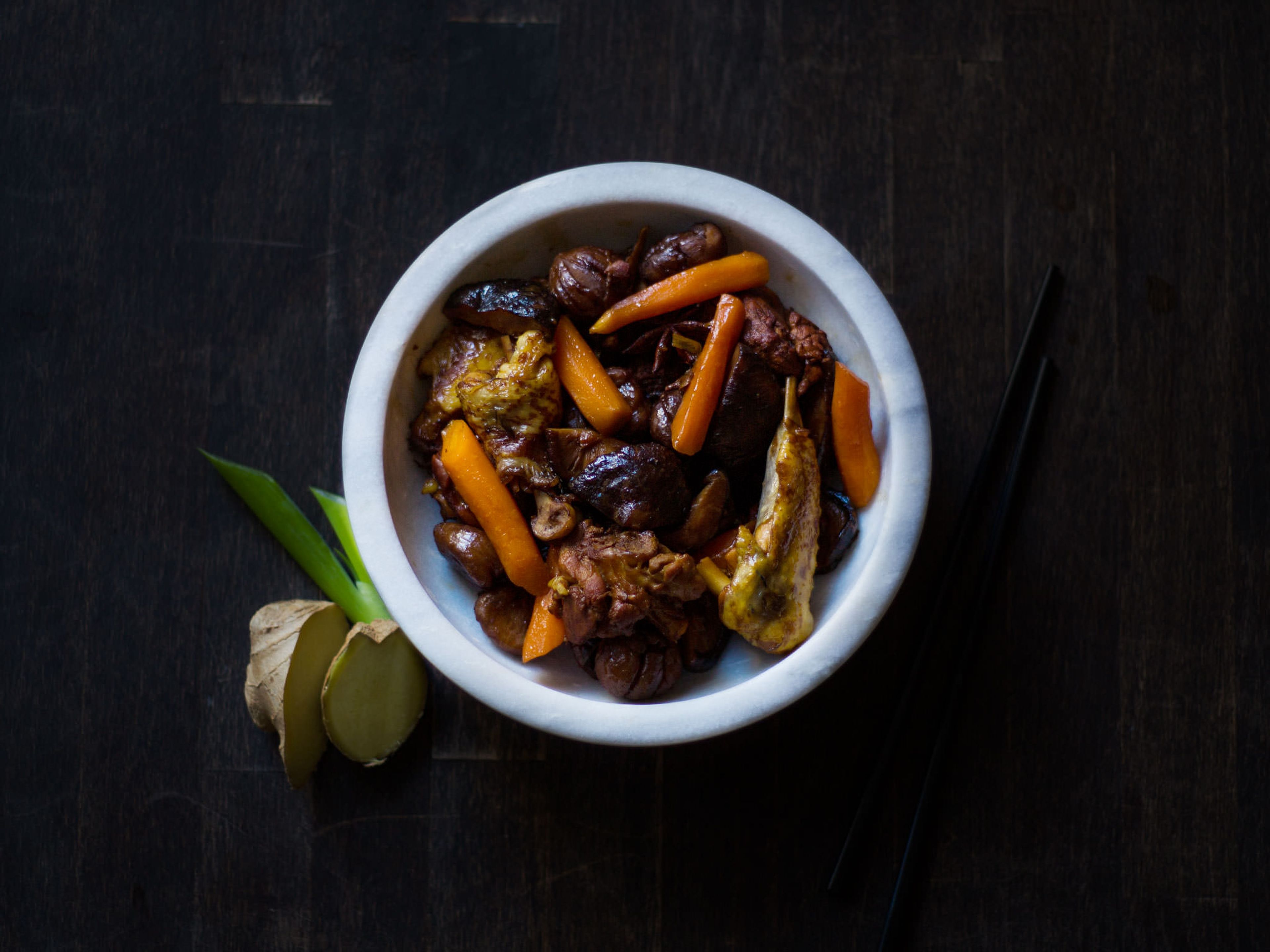 Stewed chicken with chestnut and shiitake