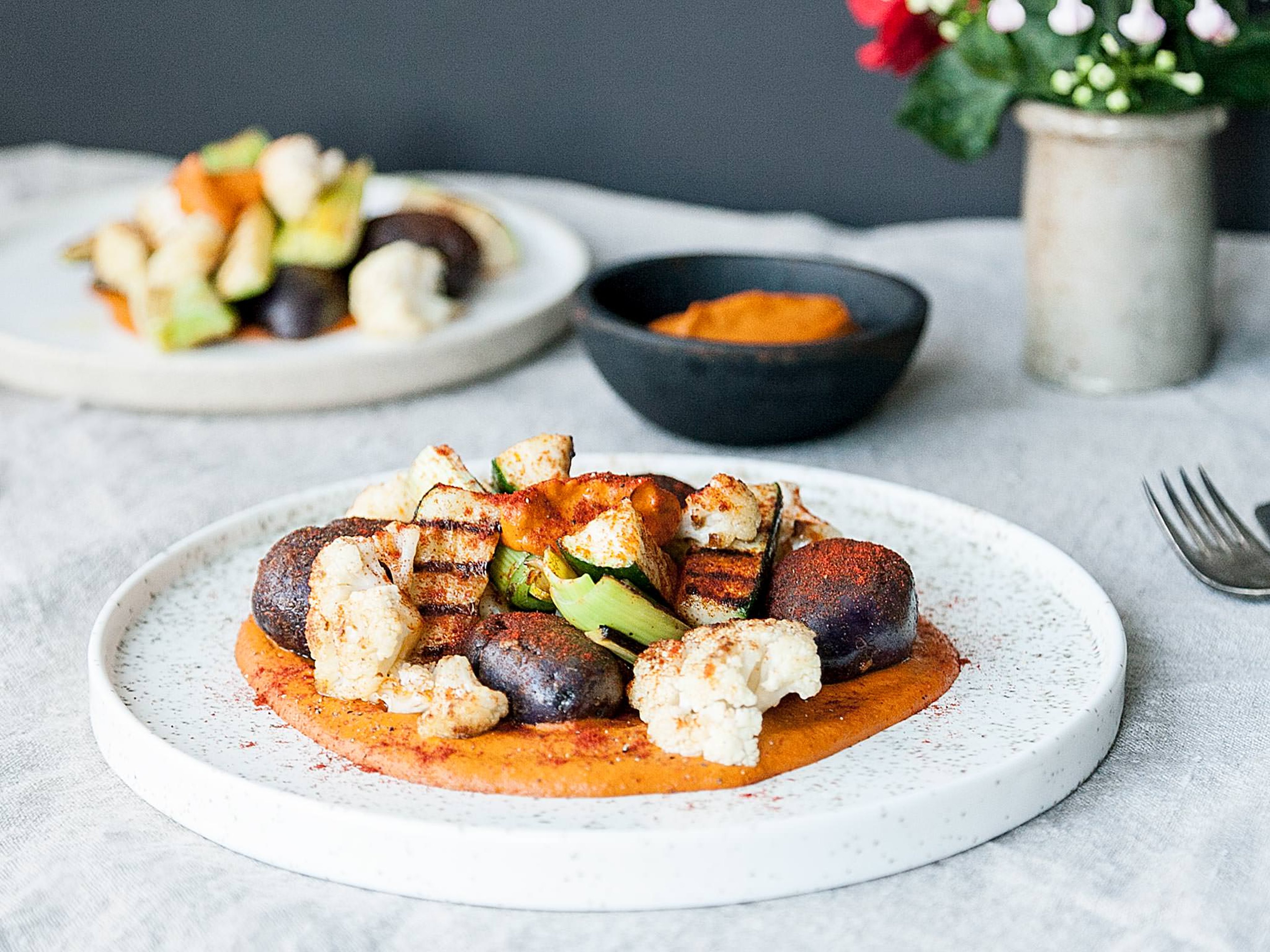 Seared vegetables with romesco sauce