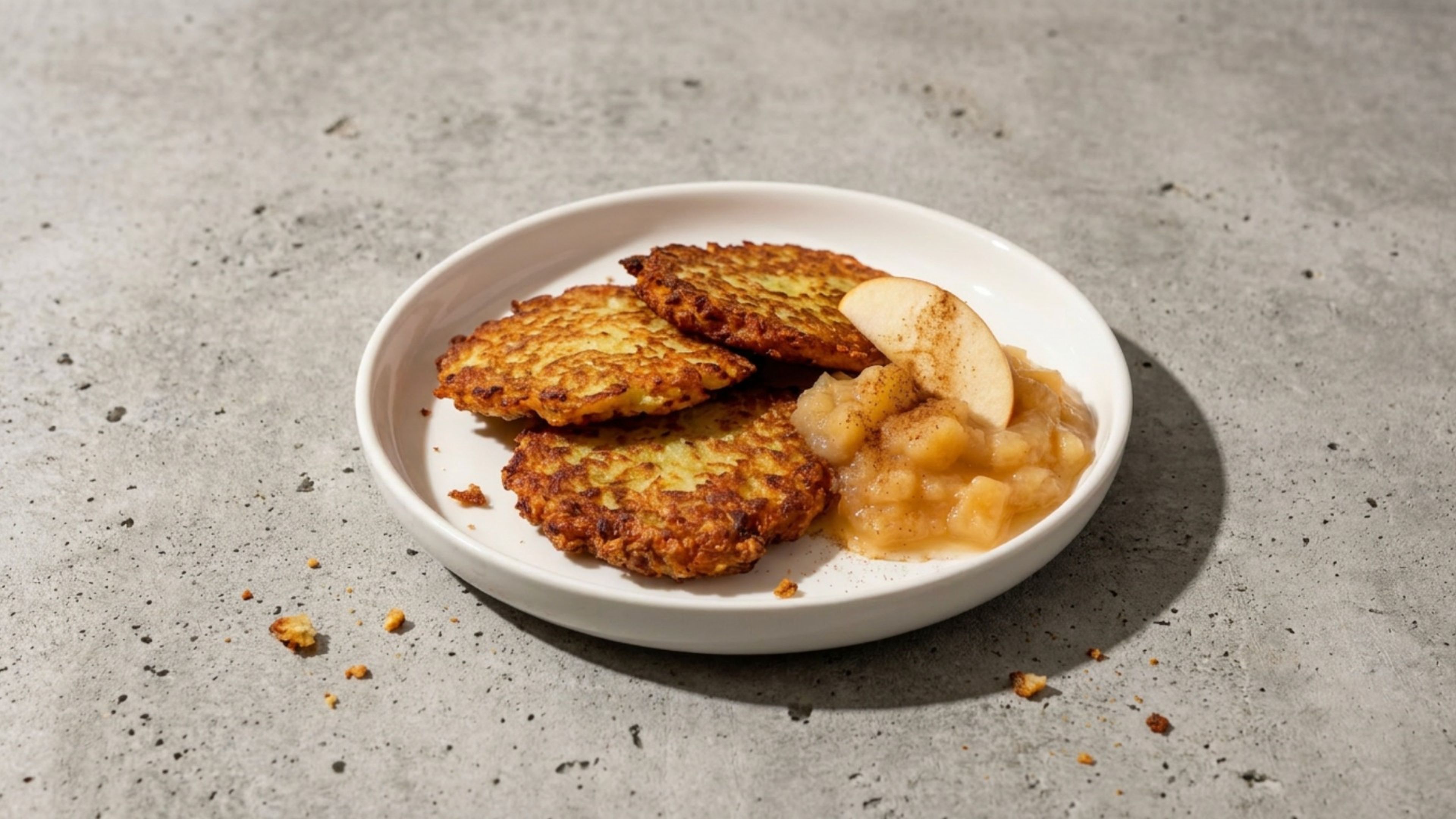 Vegane Kartoffelpuffer mit Apfelmus: der knusprige Klassiker ganz ohne Ei