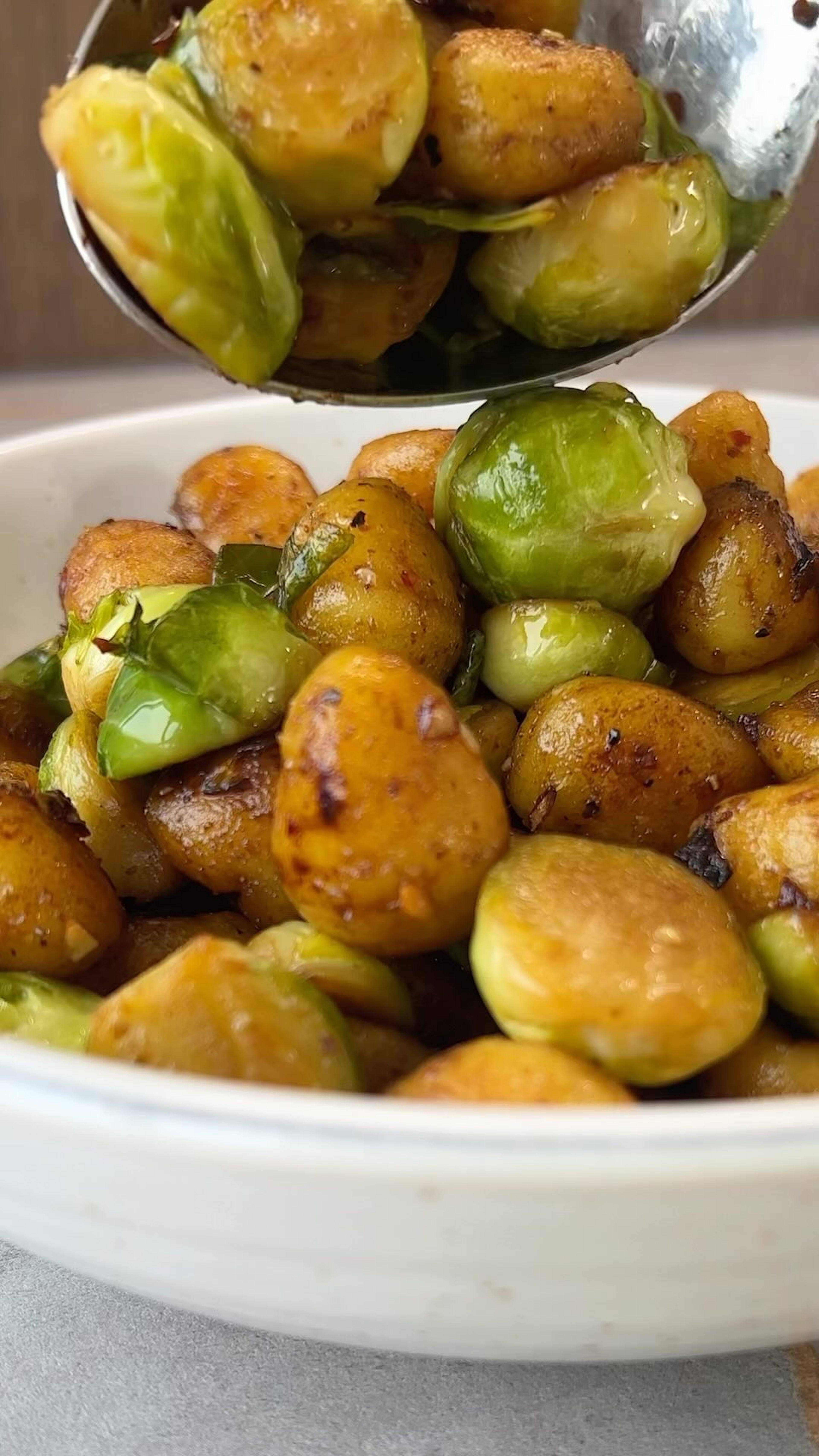 Crispy pan-fried gnocchi with Brussels sprouts
