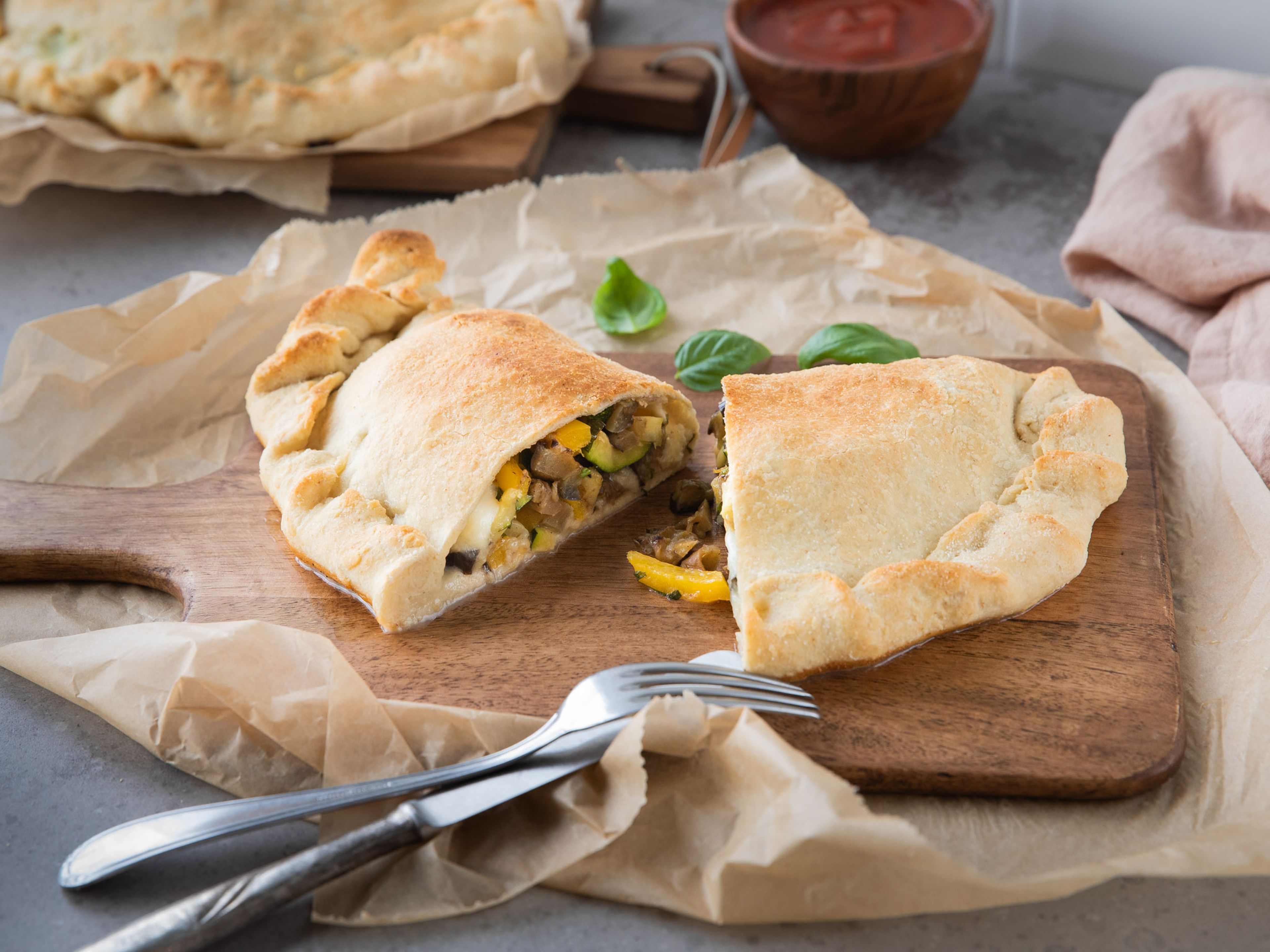 Grilled vegetable and mozzarella calzone