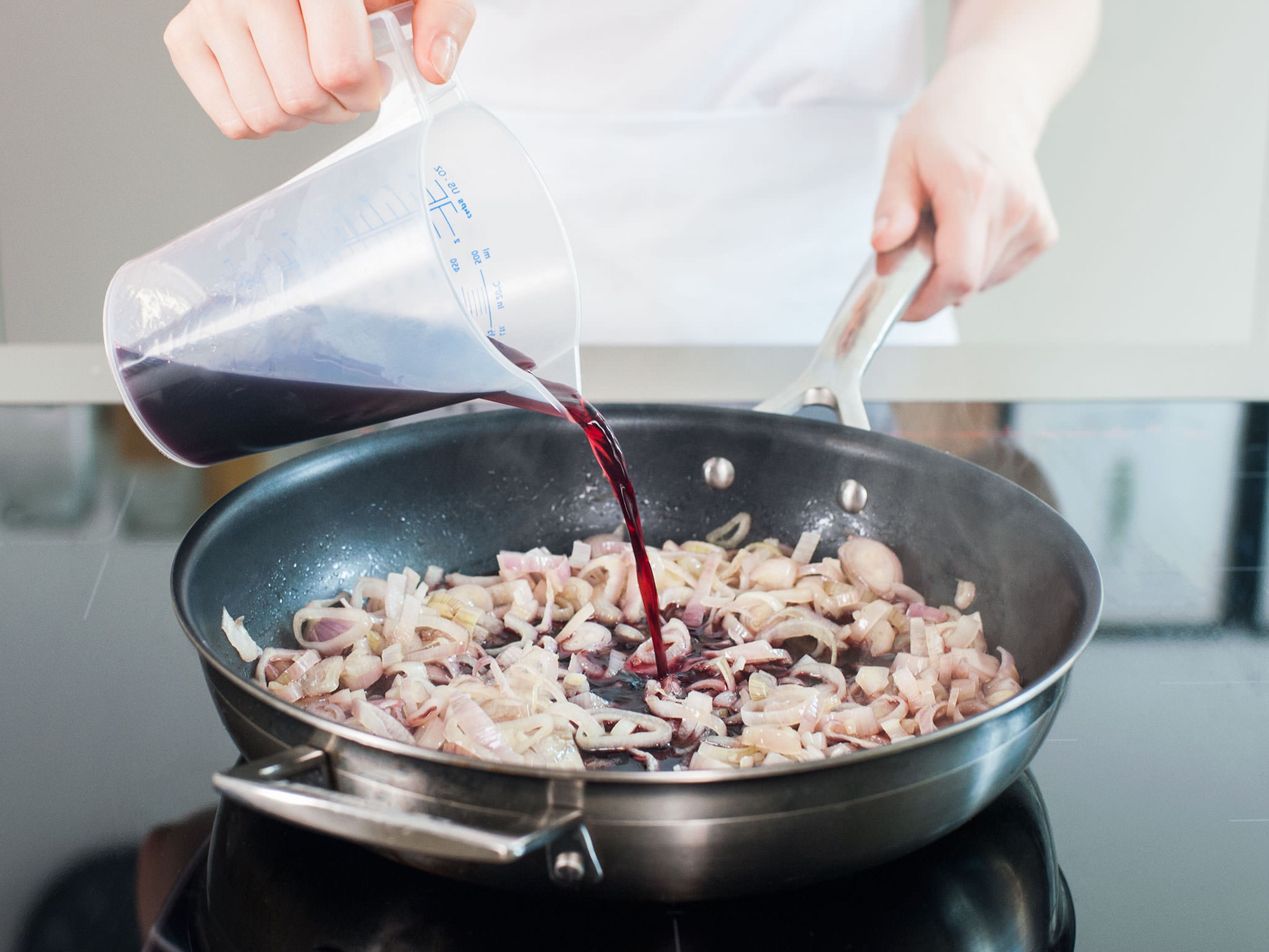 Sauté shallots until soft and fragrant, then add port wine and let reduce until only about ¼ of it remains.