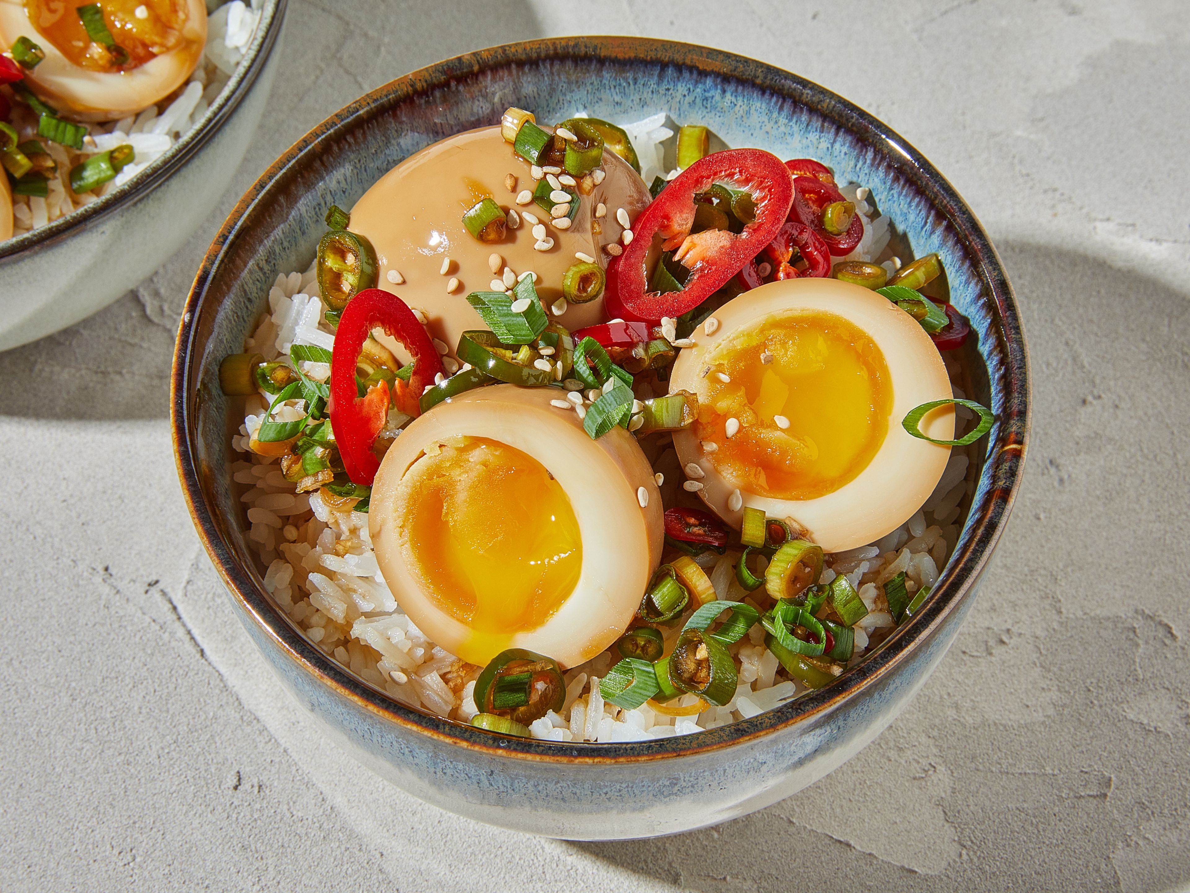 Korean marinated eggs (Mayak eggs) with rice