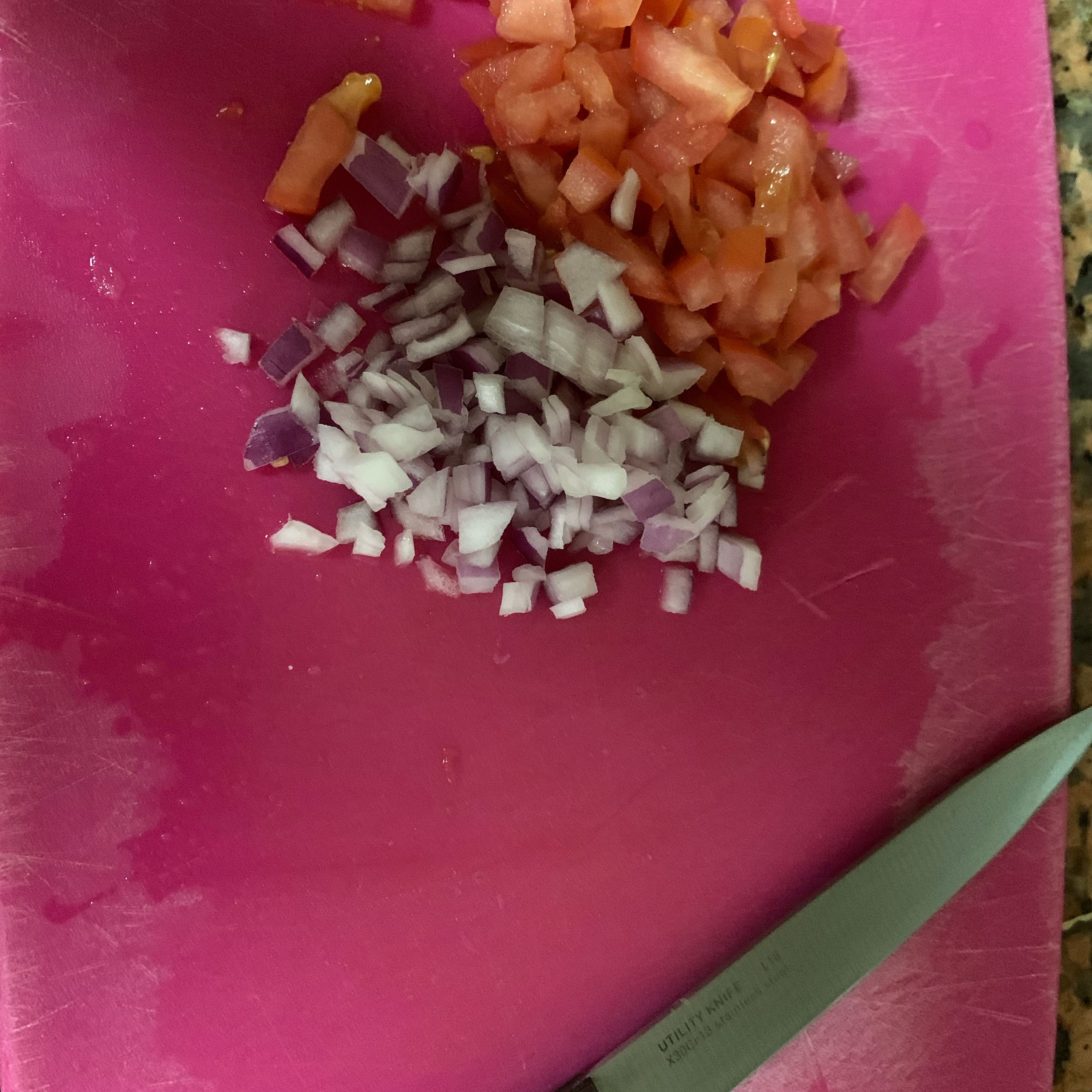Cut the tomato and onion into small Cubs
