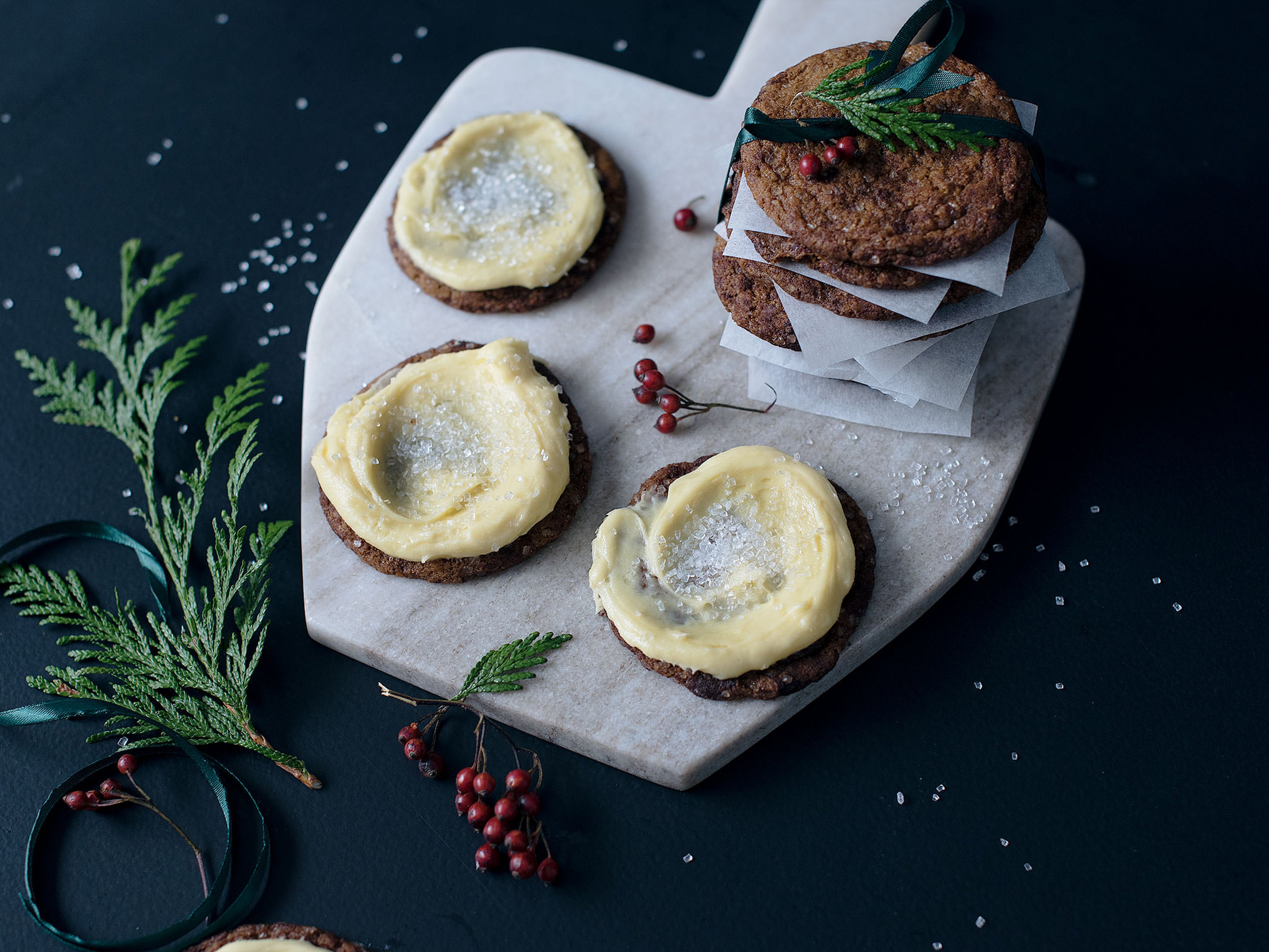 Ginger spice cookies with eggnog frosting