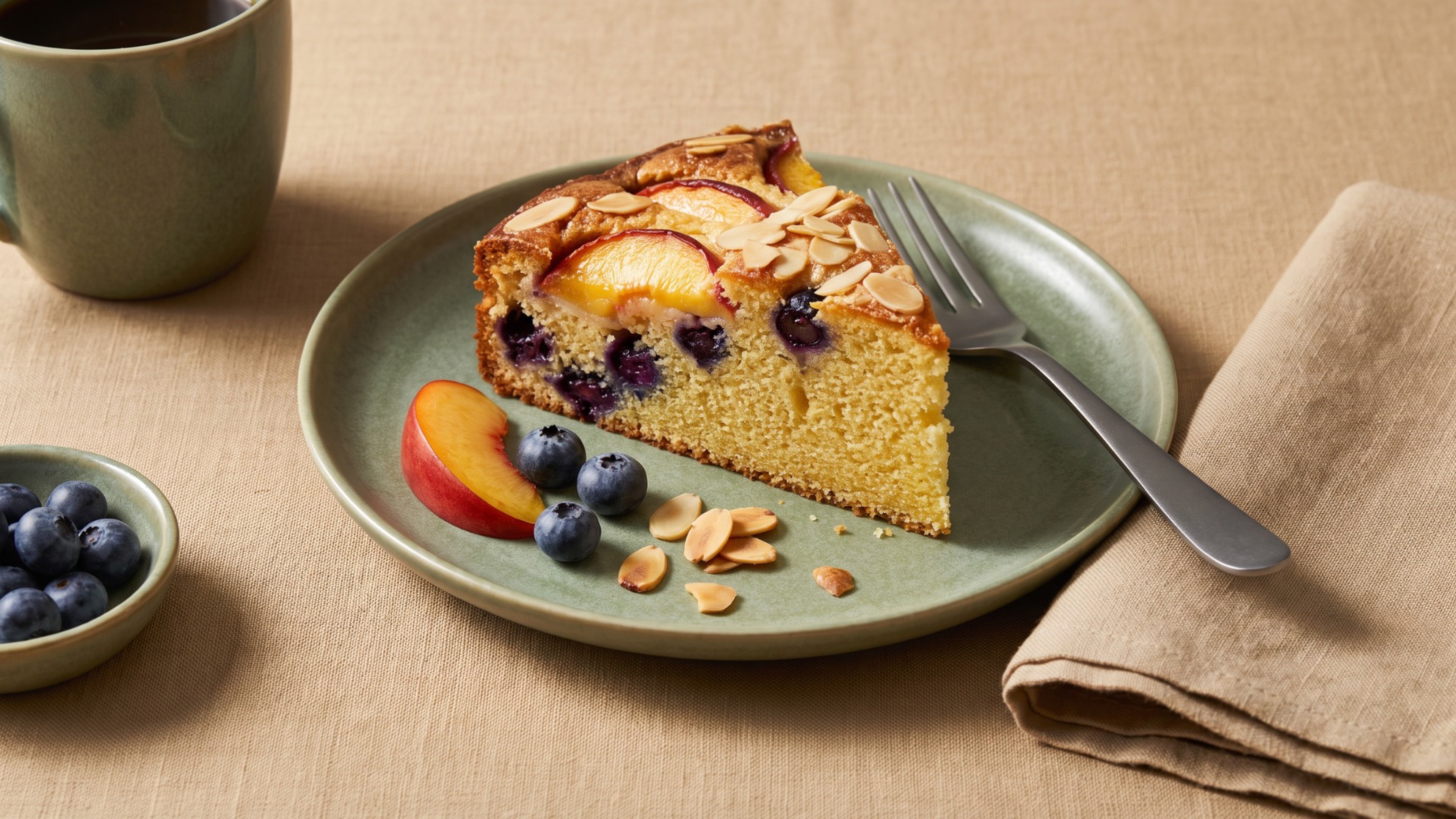Sommerlicher Rührkuchen mit Nektarinen, Heidelbeeren und Zuckerkruste