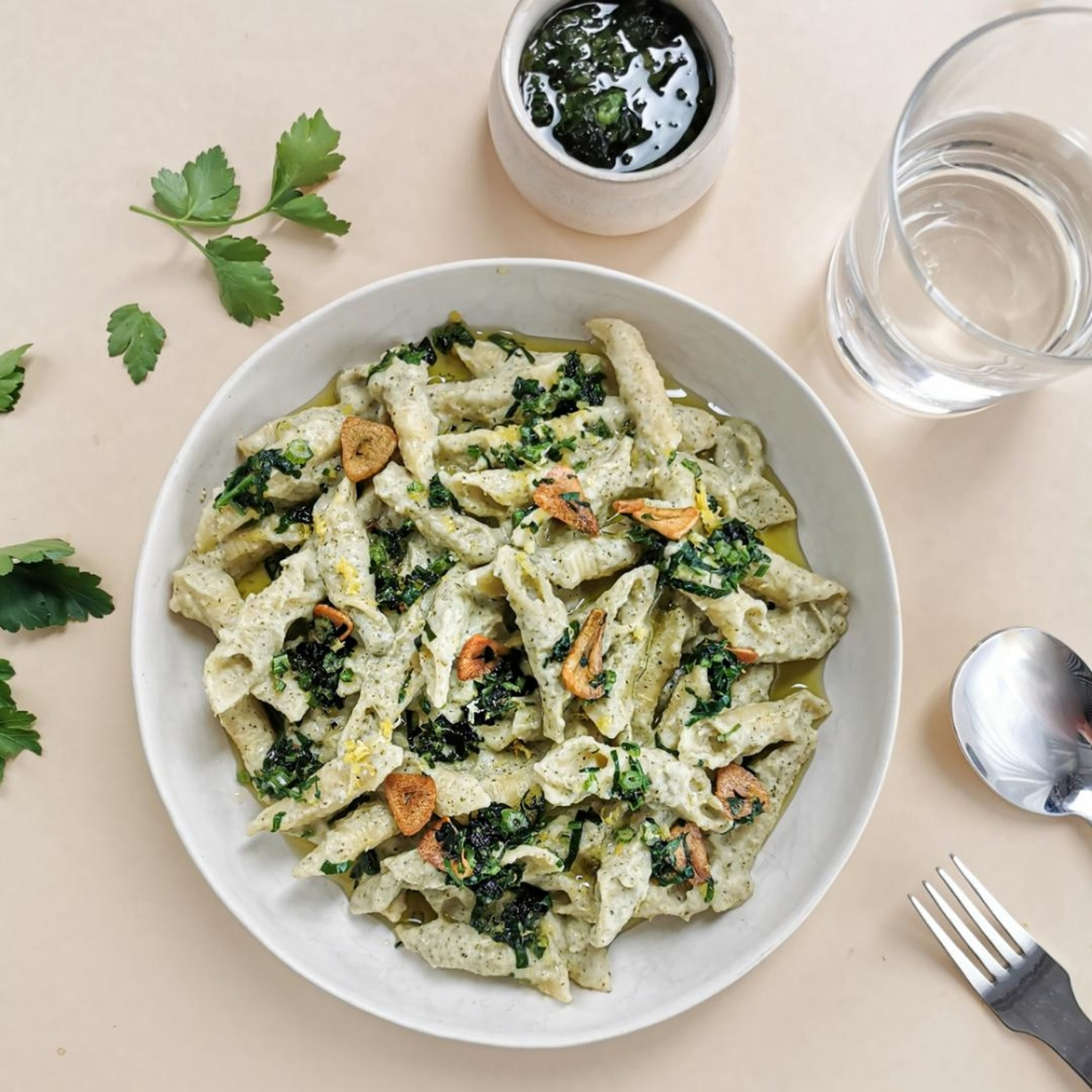 Pasta with broccoli cream sauce & gremolata