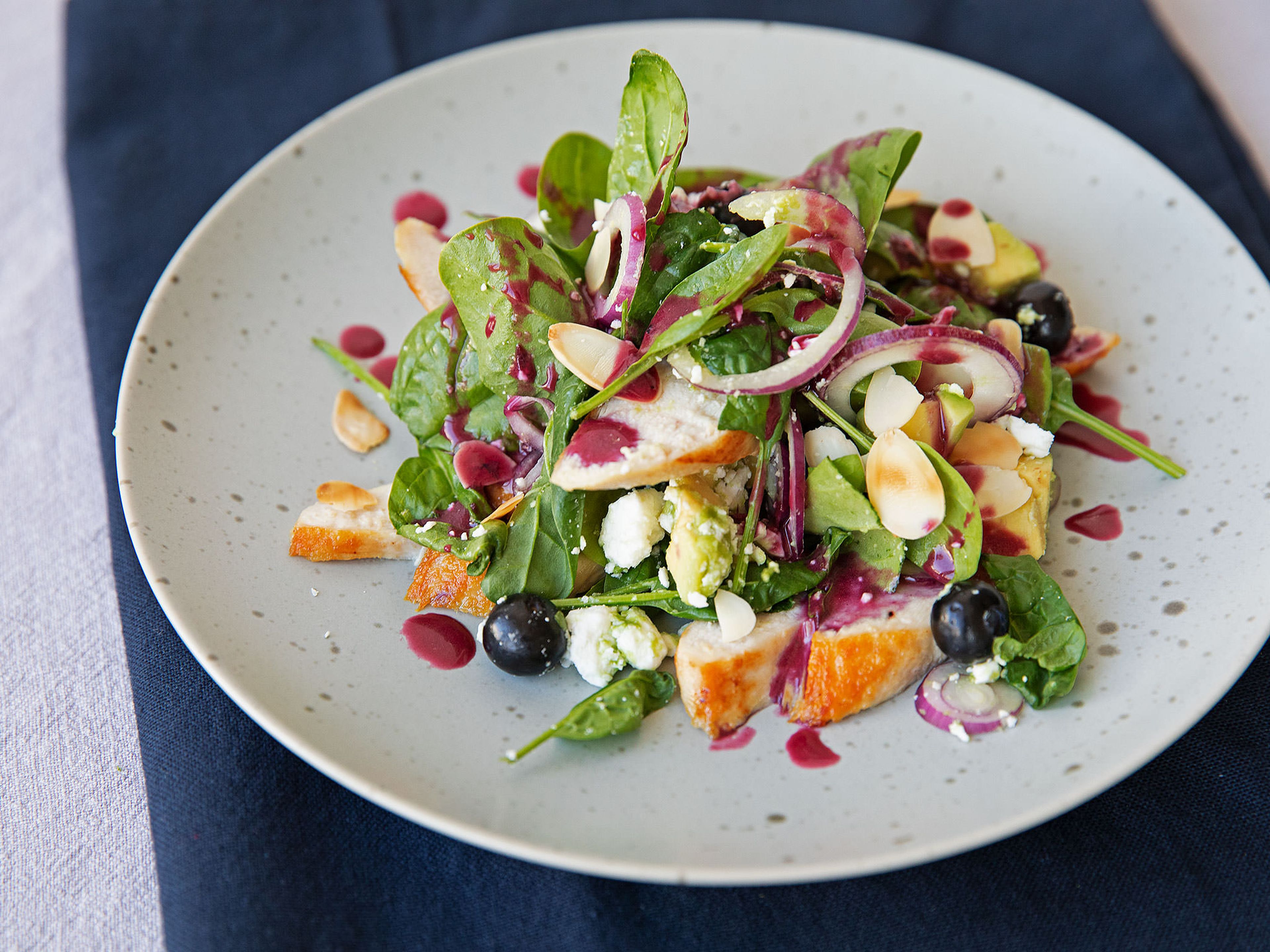 Chicken and avocado salad with blueberry vinaigrette