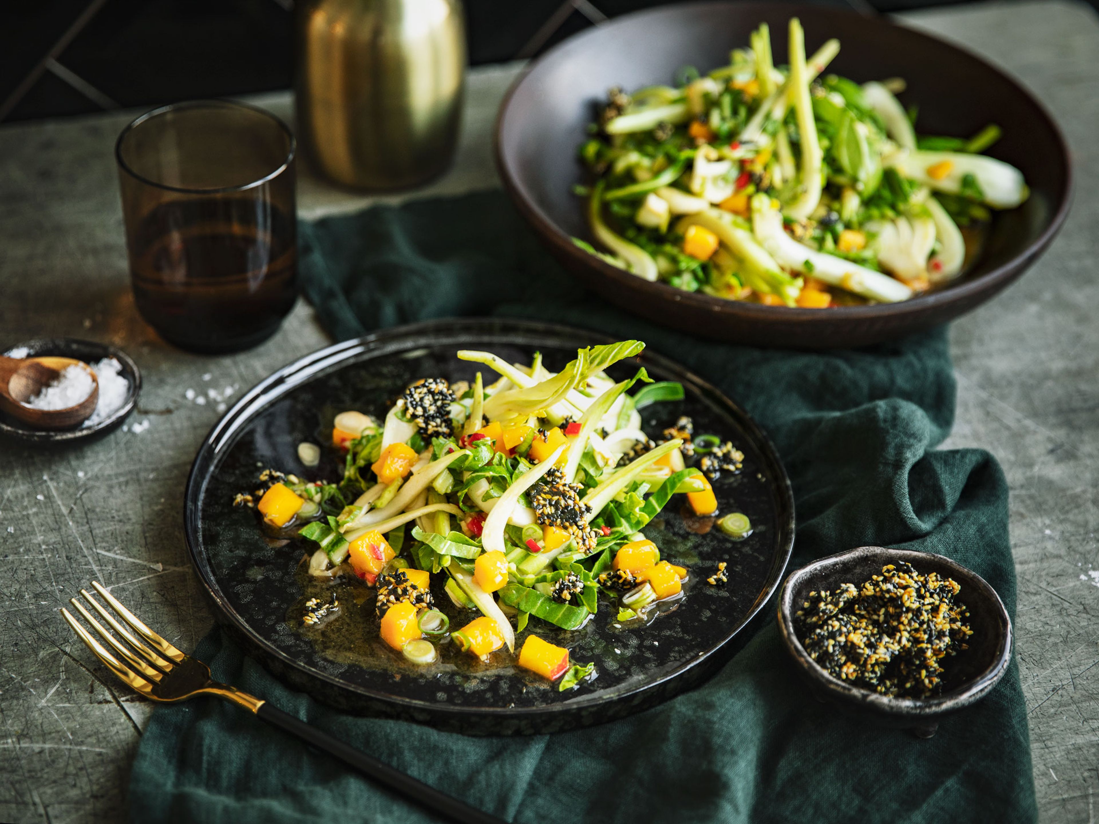 Bok choy and mango salad with miso dressing