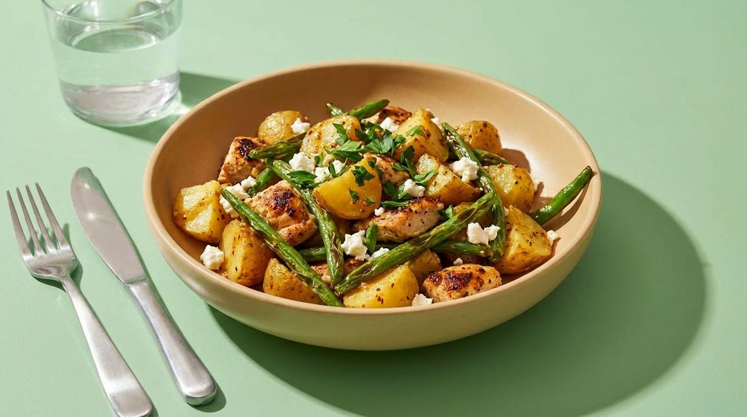 Kartoffelsalat mit Hähnchen und Bohnen