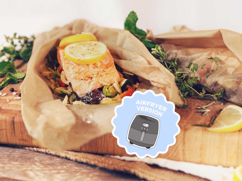 Juicy air fryer salmon and vegetables