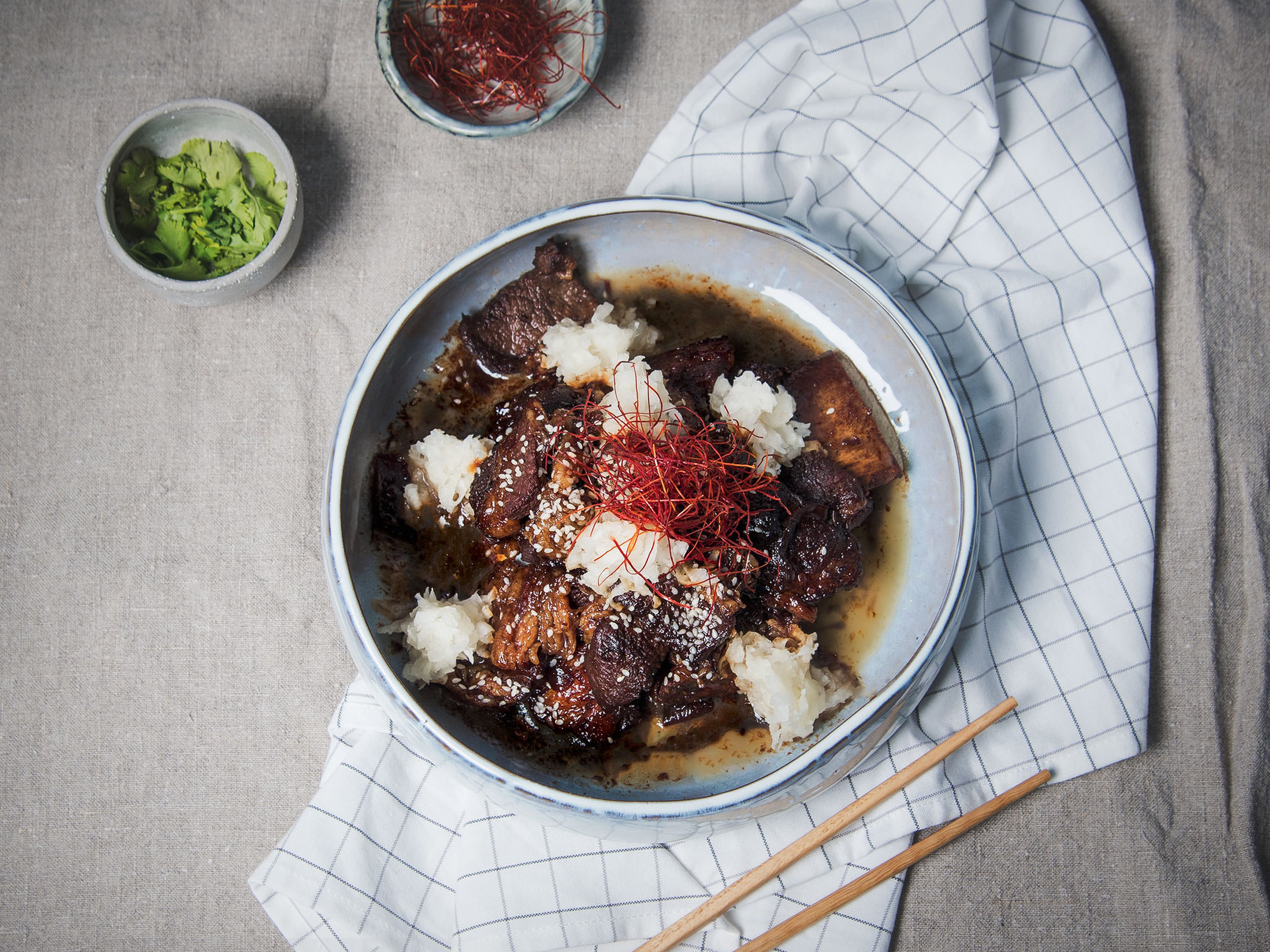 Korean-style short ribs with pickled daikon