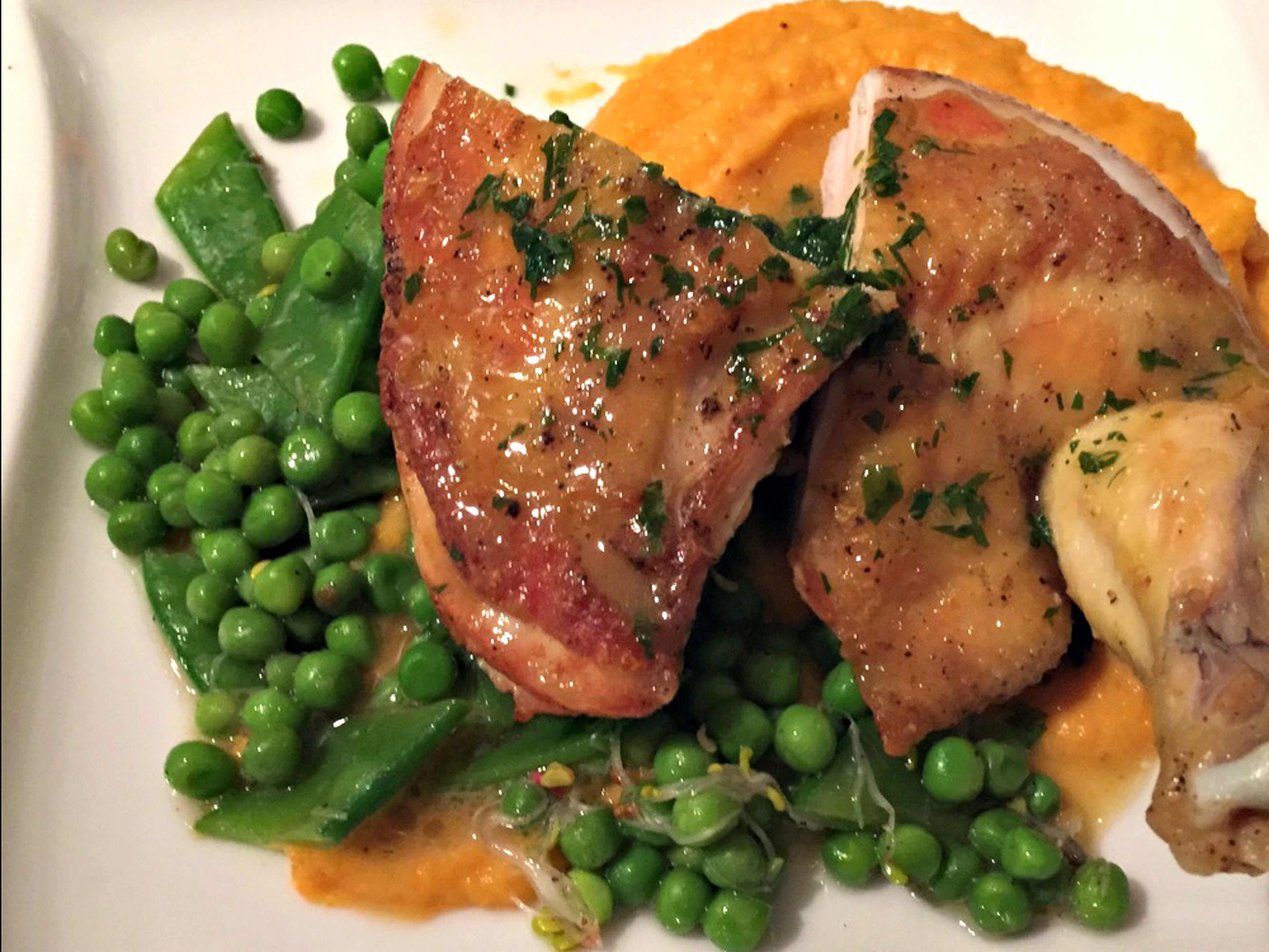Corn-fed chicken breast with sweet potato purée